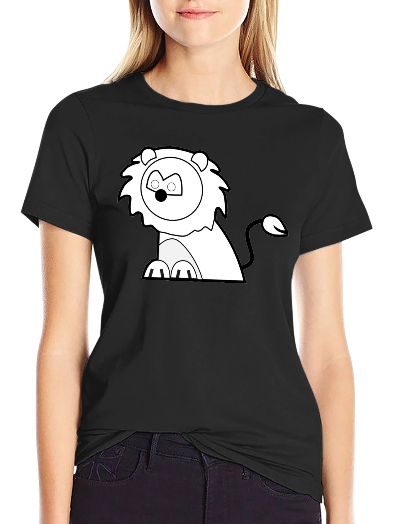 Cartoon Lion Graphic Tee - Classic Black T-Shirt