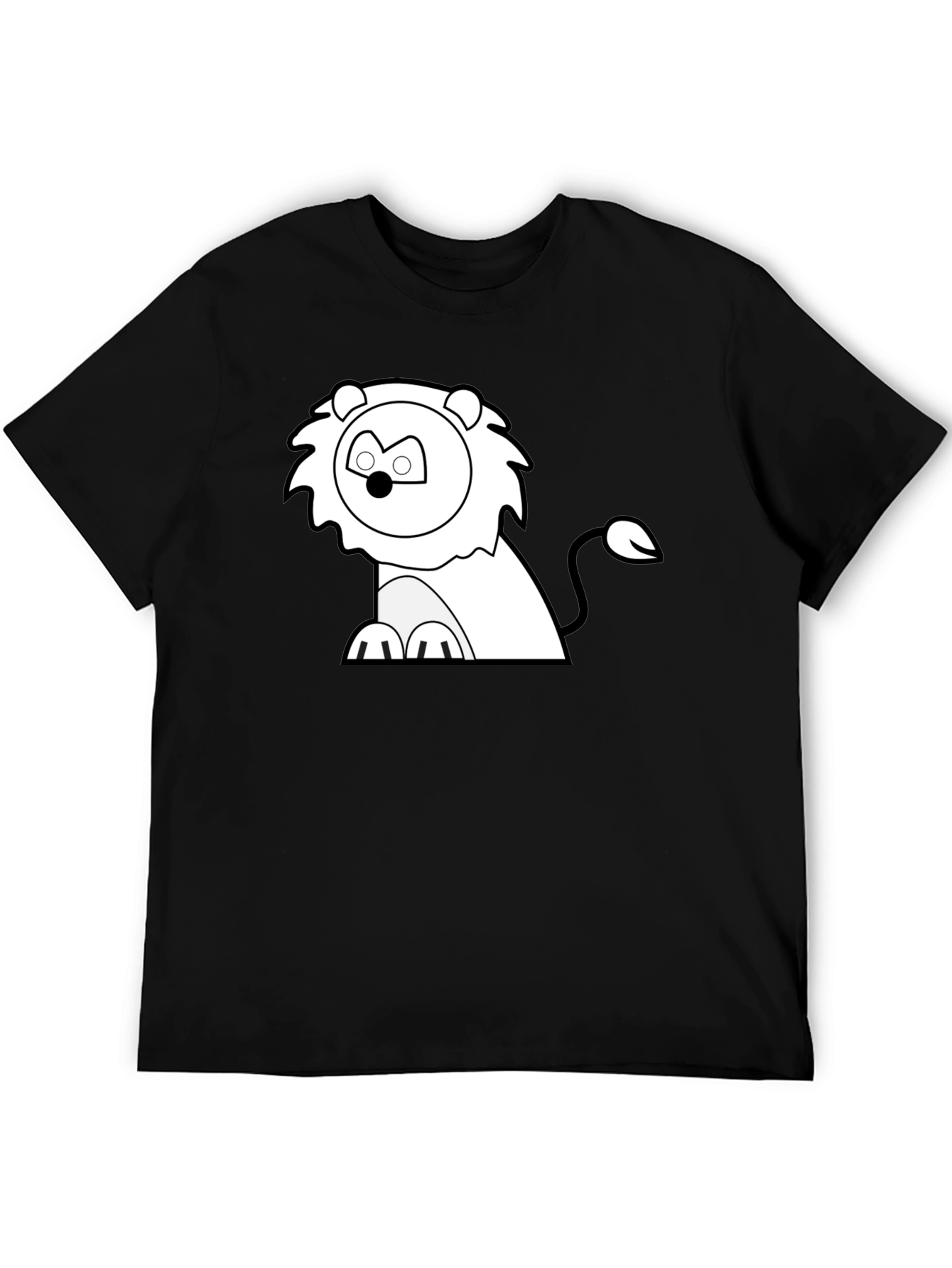 Cartoon Lion Graphic Tee - Classic Black T-Shirt