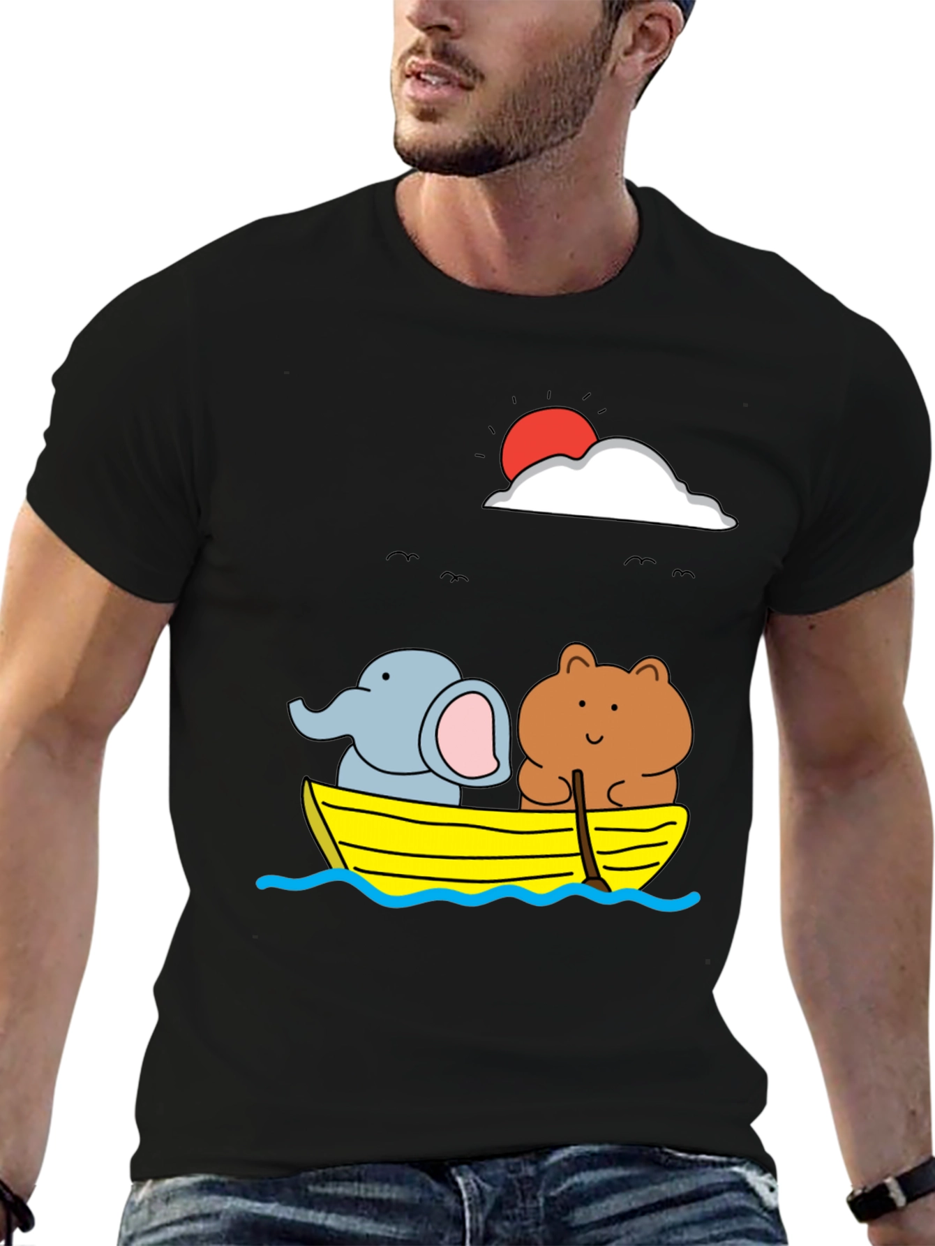 Cute Animals on Boat Graphic T-Shirt