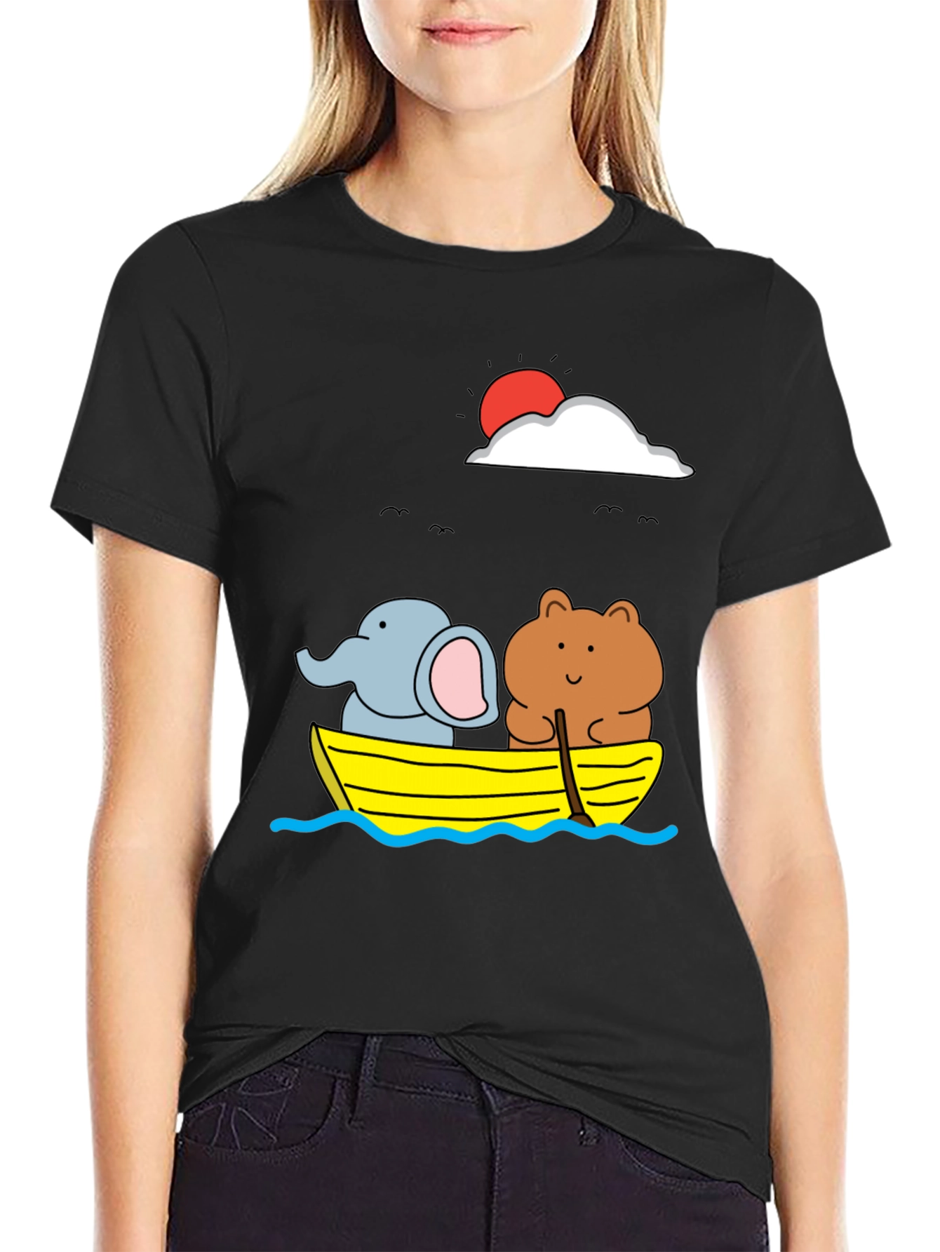 Cute Animals on Boat Graphic T-Shirt