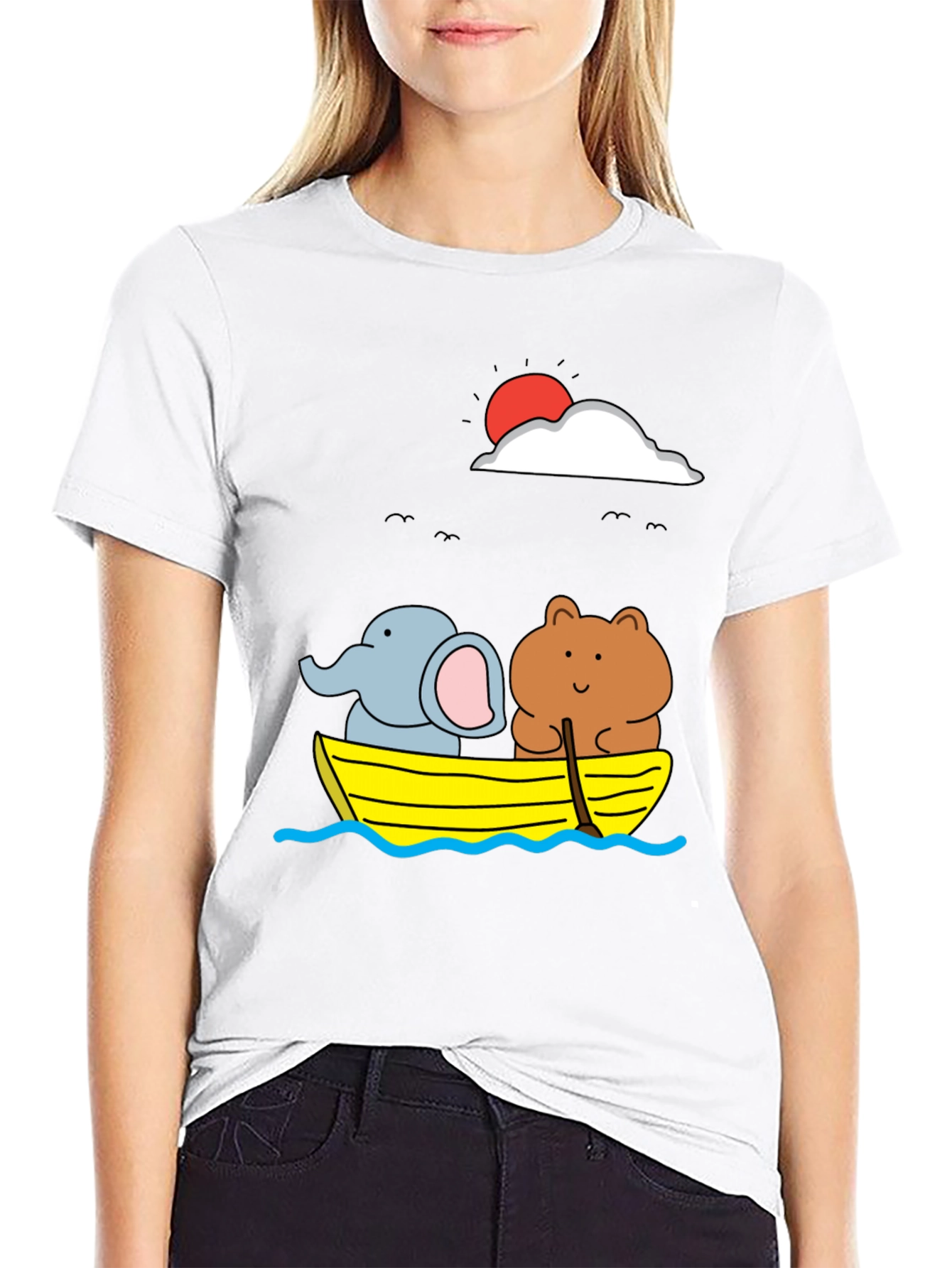 Cute Animals on Boat Graphic T-Shirt