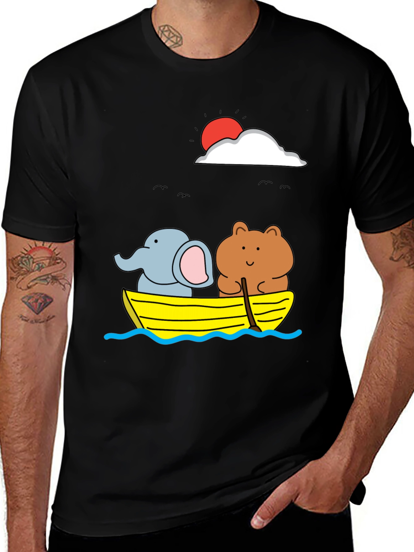 Cute Animals on Boat Graphic T-Shirt