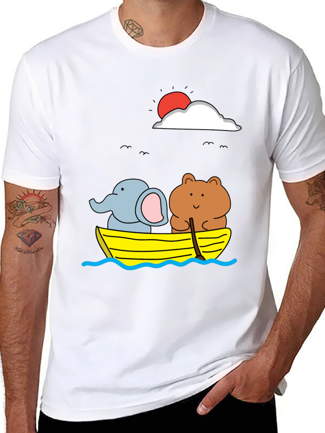 Cute Animals on Boat Graphic T-Shirt