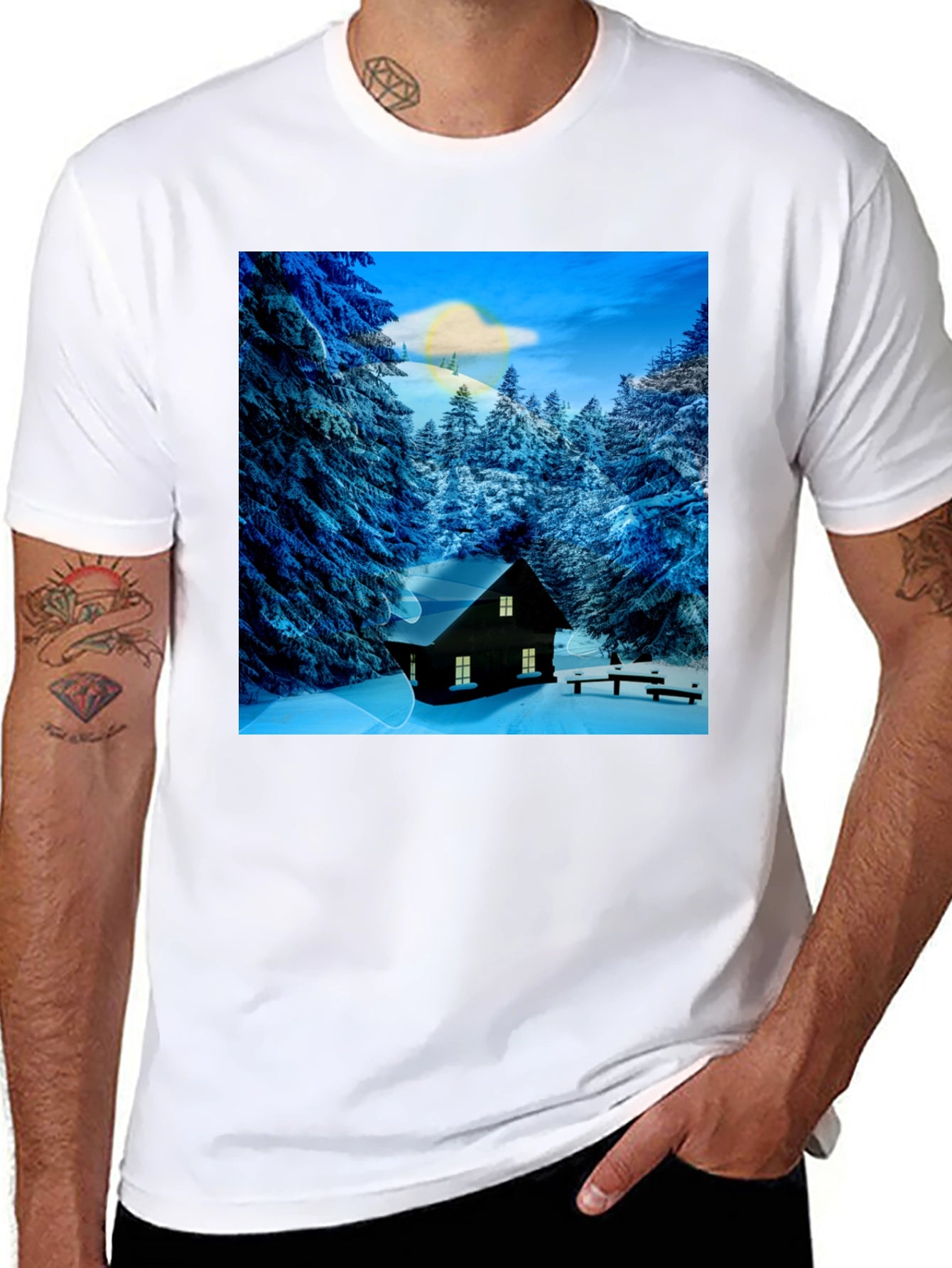 Winter Cabin Graphic Tee - Cozy Style