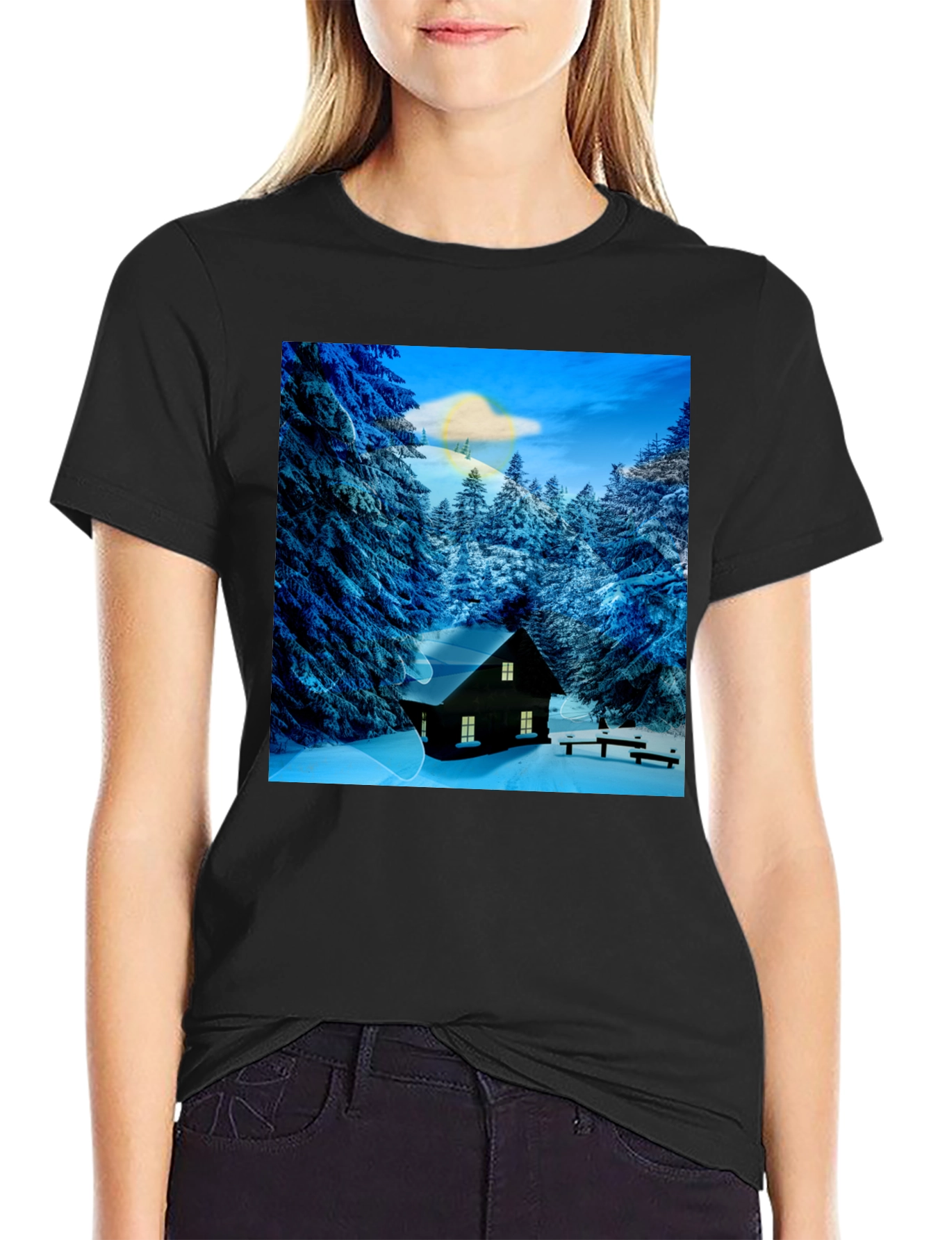 Winter Cabin Graphic Tee - Cozy Style
