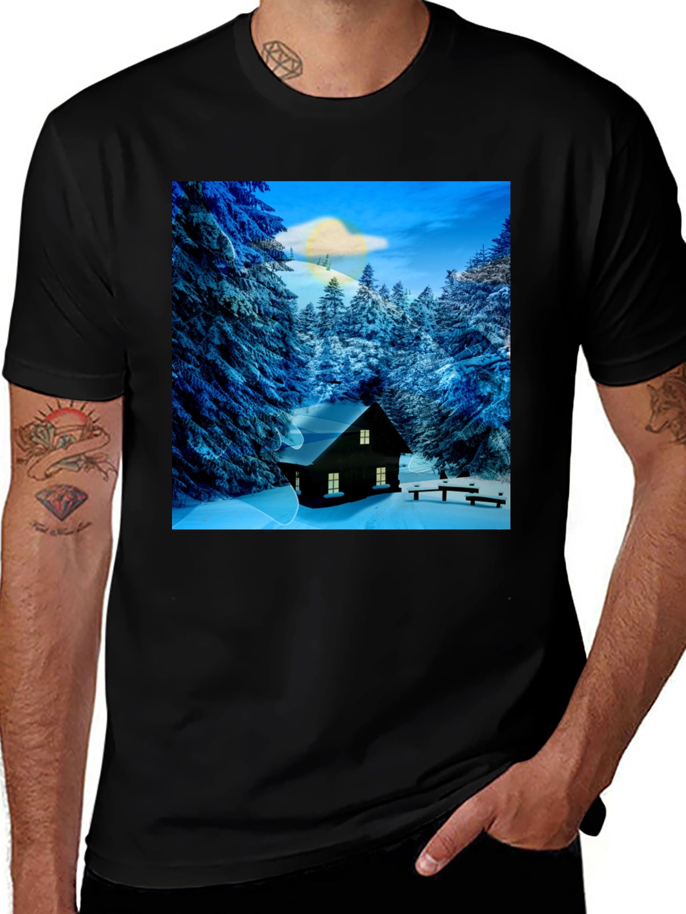 Winter Cabin Graphic Tee - Cozy Style