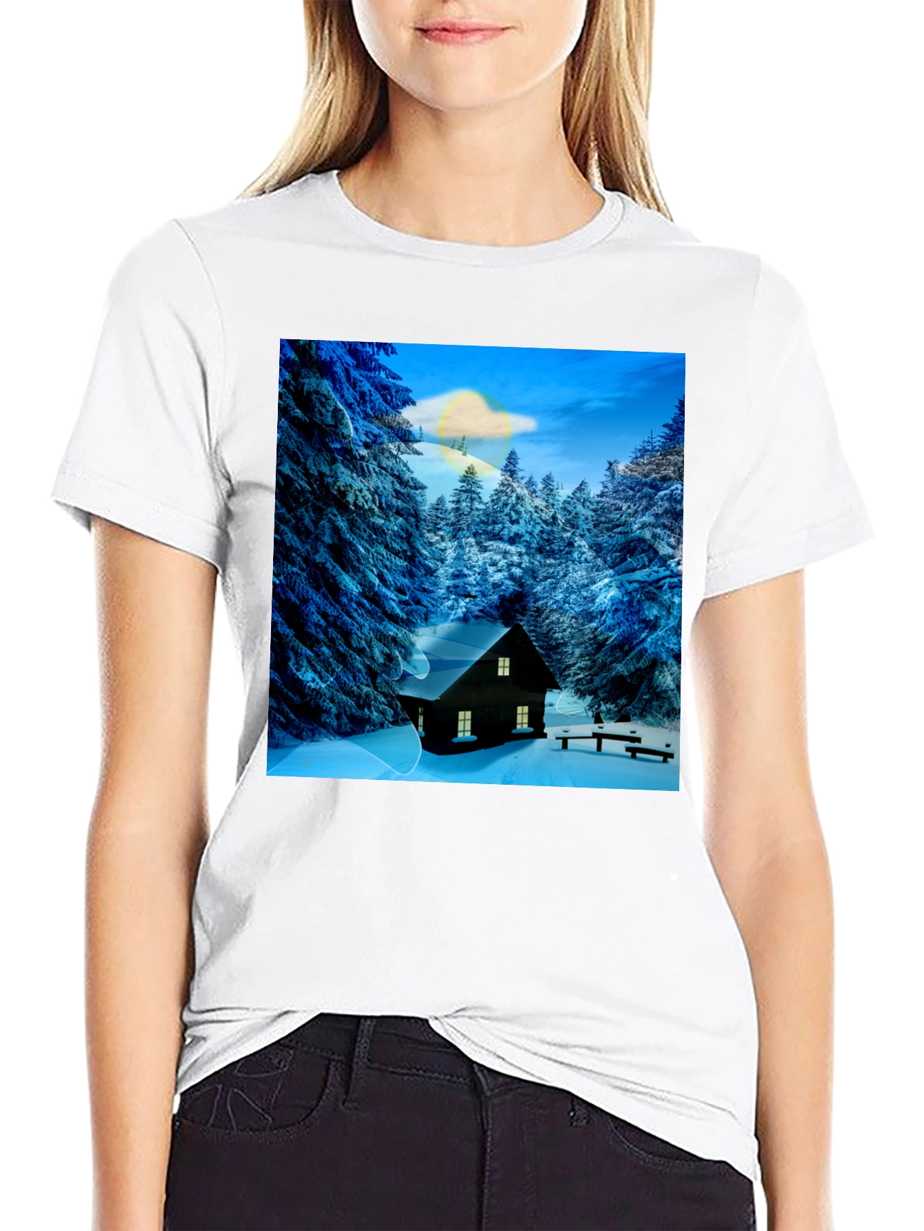 Winter Cabin Graphic Tee - Cozy Style