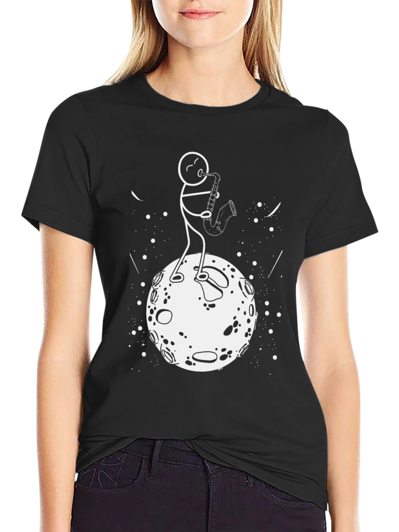Saxophone Player on the Moon Graphic T-Shirt