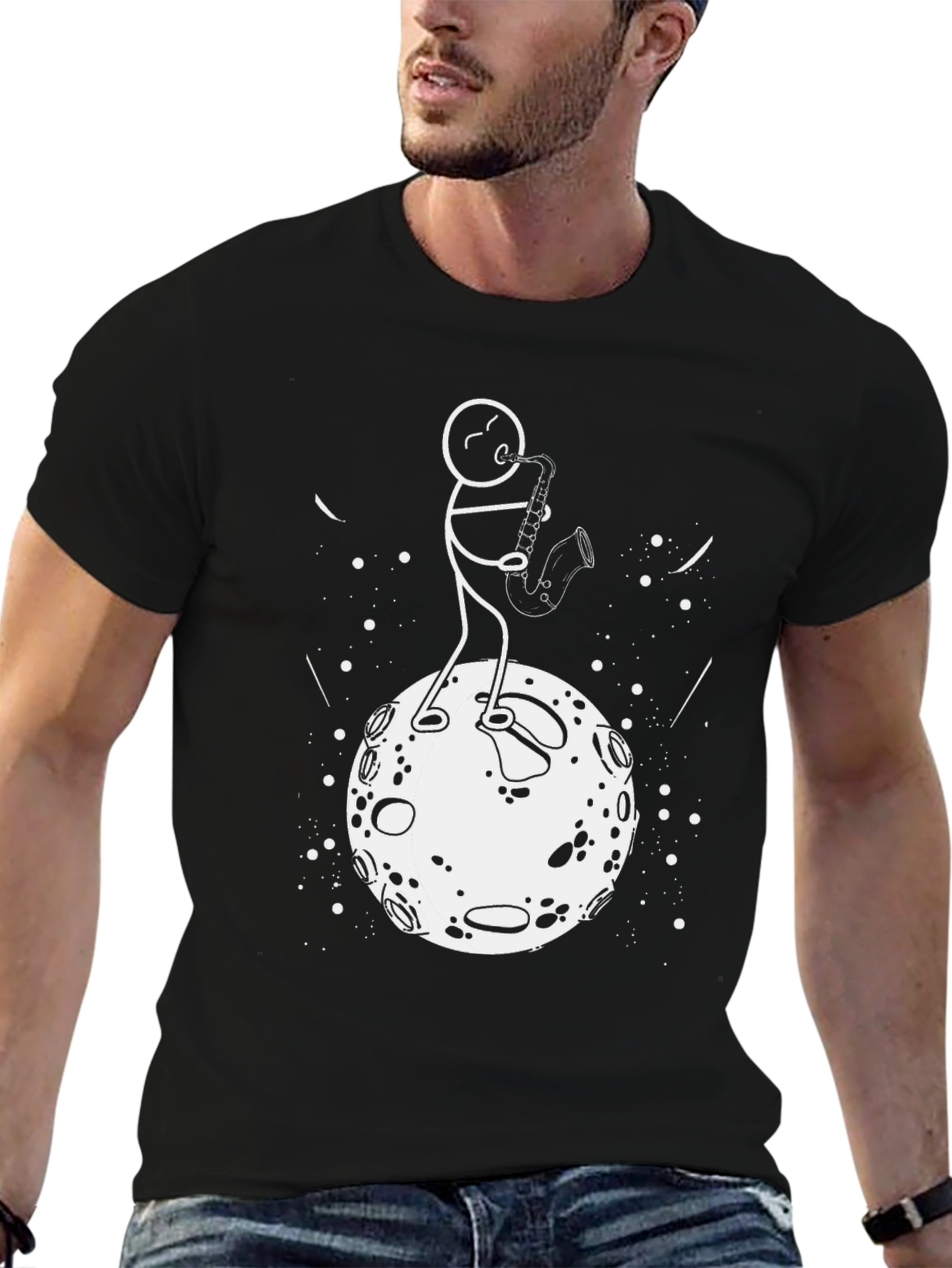Saxophone Player on the Moon Graphic T-Shirt