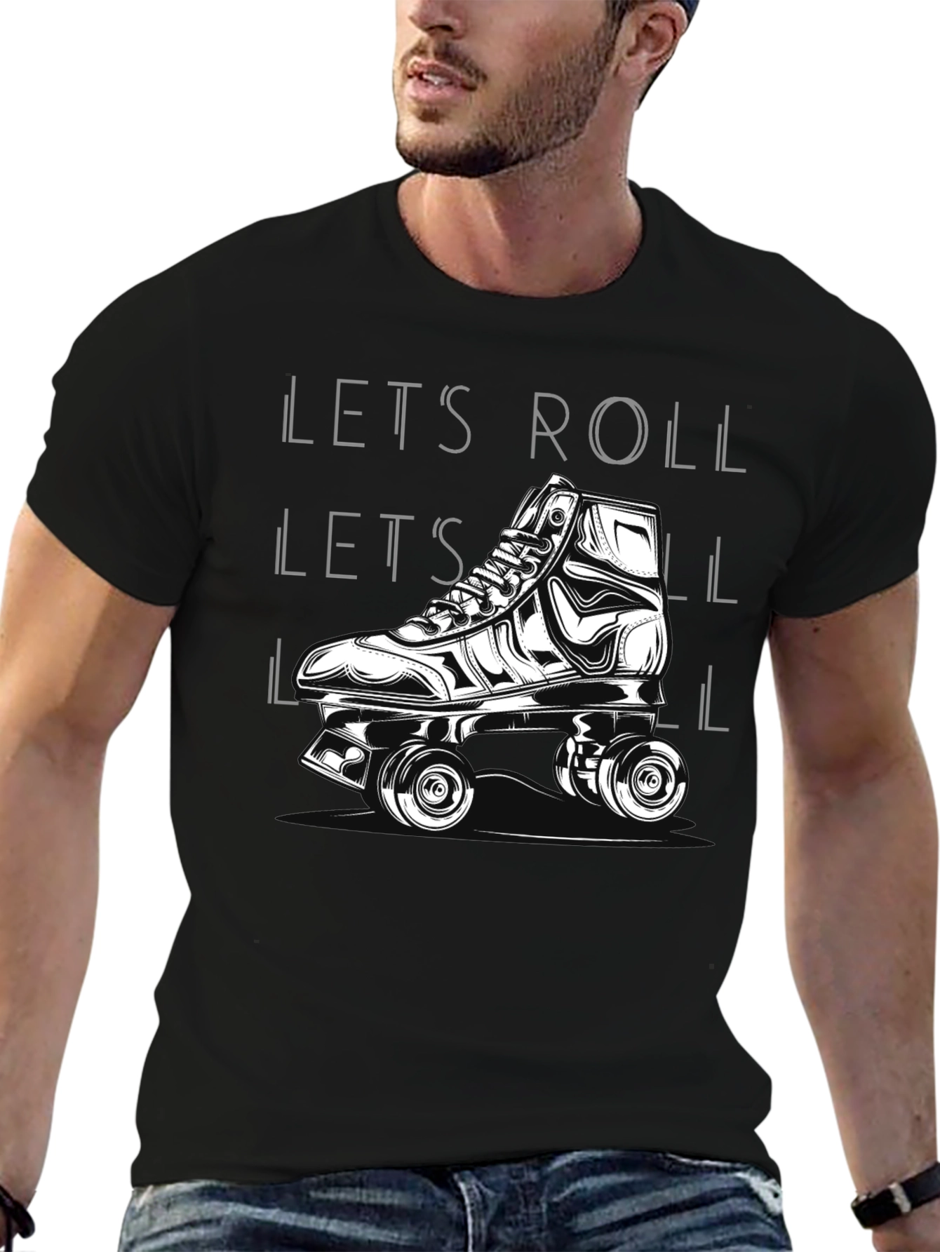 Lets Roll Graphic T-Shirt - Roller Skate Design