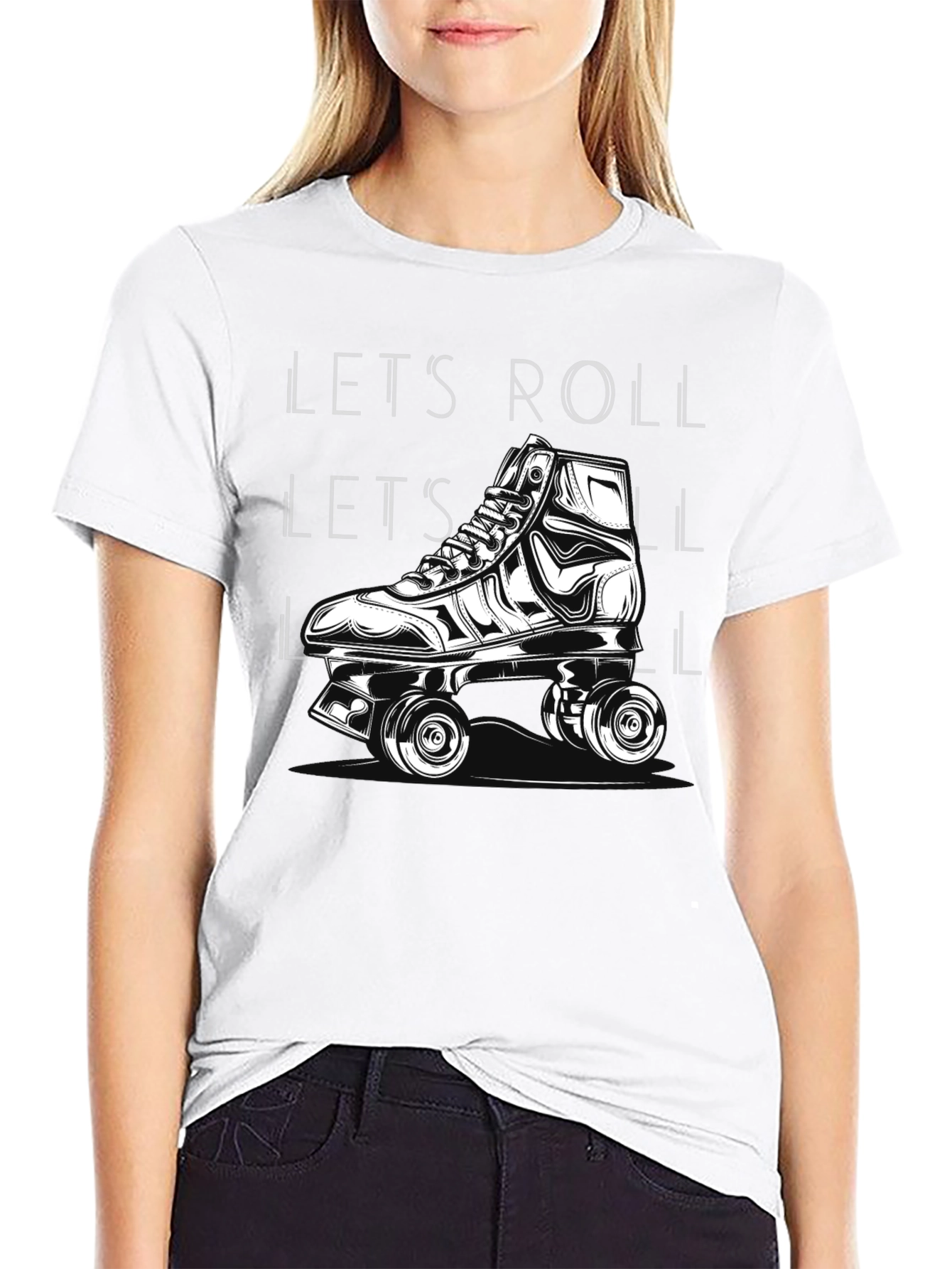 Lets Roll Graphic T-Shirt - Roller Skate Design