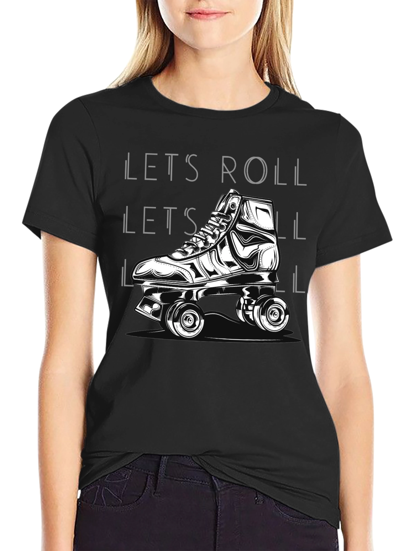 Lets Roll Graphic T-Shirt - Roller Skate Design
