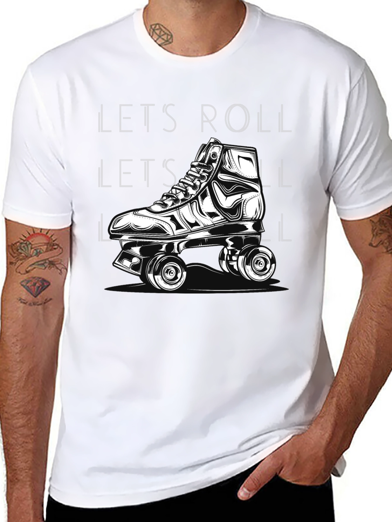 Lets Roll Graphic T-Shirt - Roller Skate Design