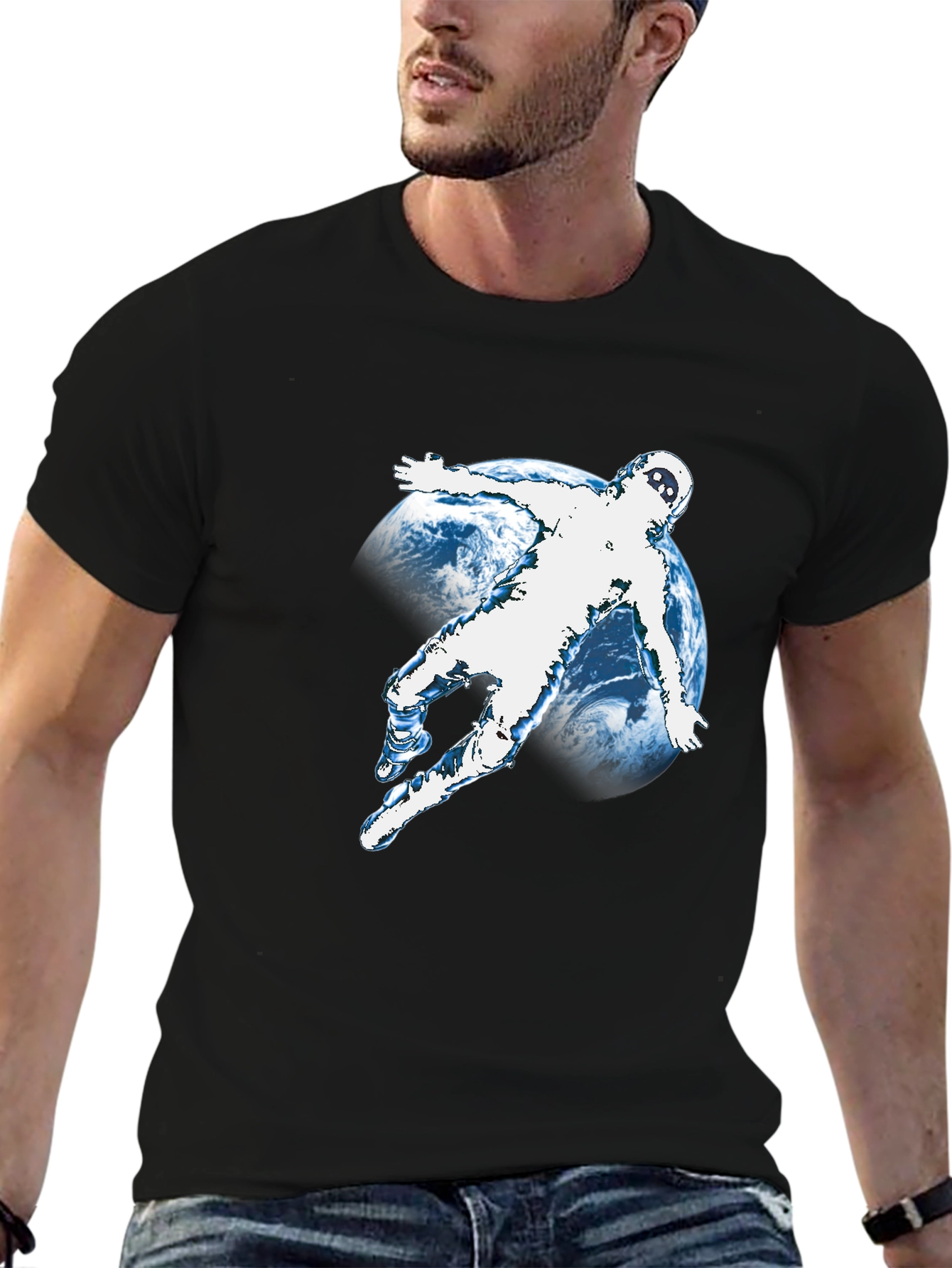 Astronaut Graphic T-Shirt - Black Crew Neck