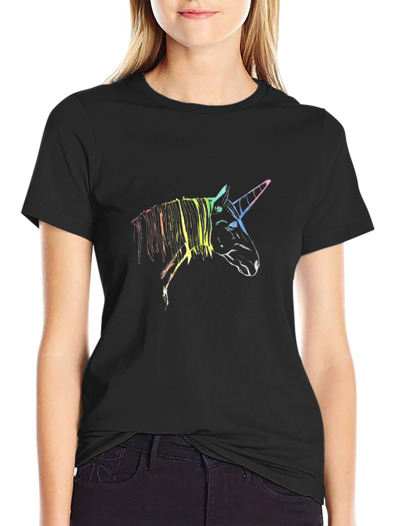 Rainbow Unicorn Graphic Black T-Shirt