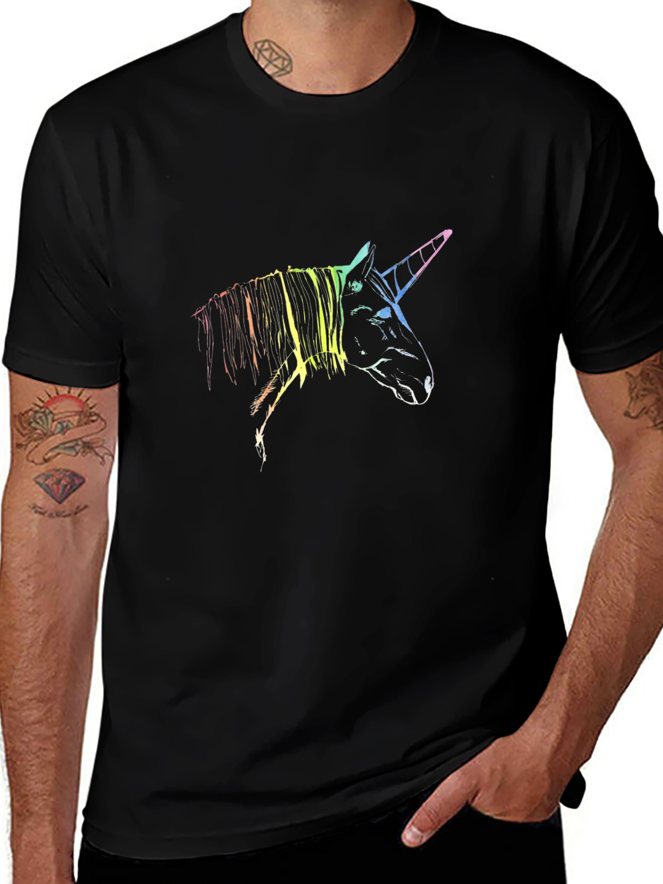 Rainbow Unicorn Graphic Black T-Shirt