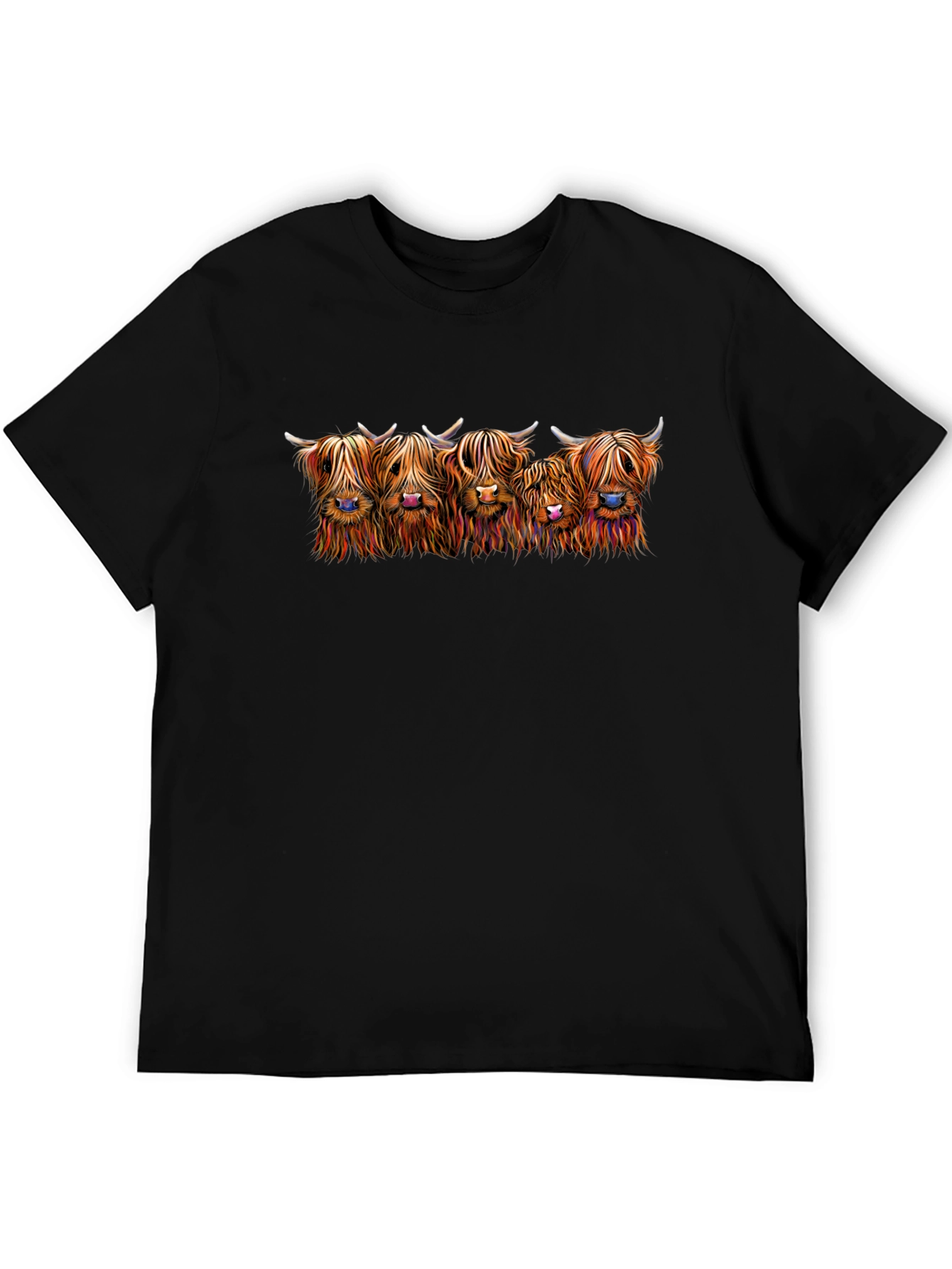 Highland Cow Graphic Print T-Shirt - Black