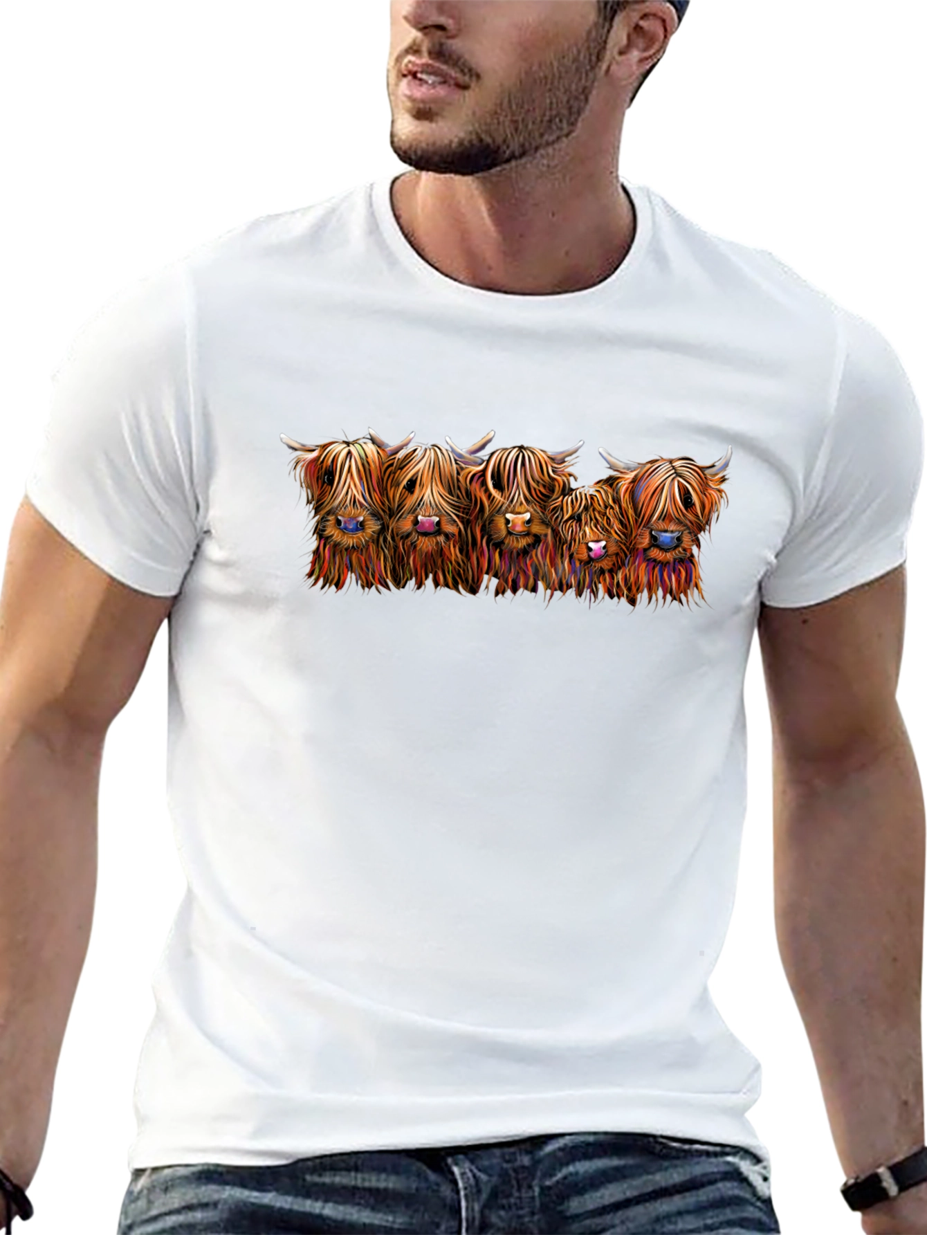 Highland Cow Graphic Print T-Shirt - Black