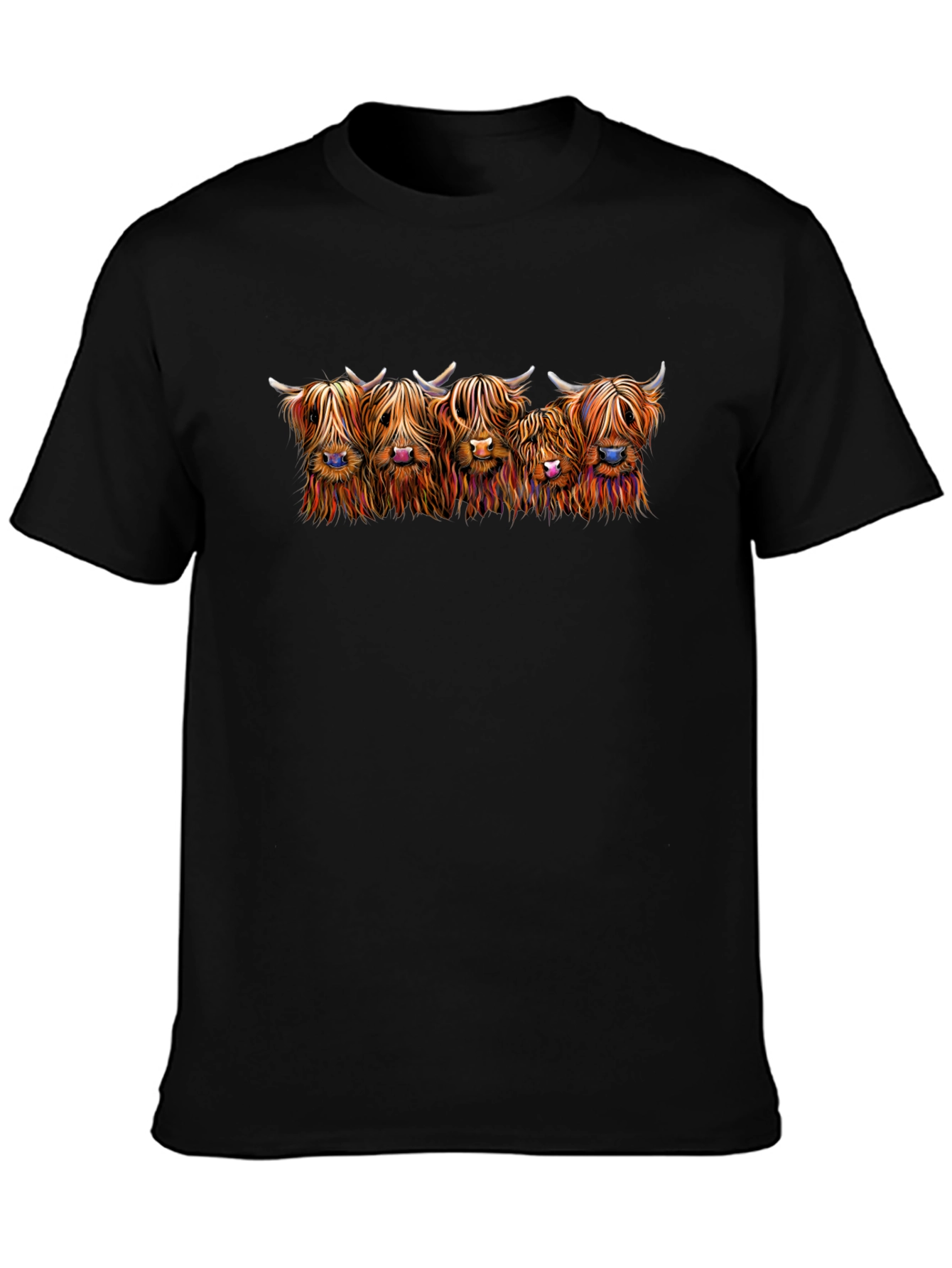 Highland Cow Graphic Print T-Shirt - Black