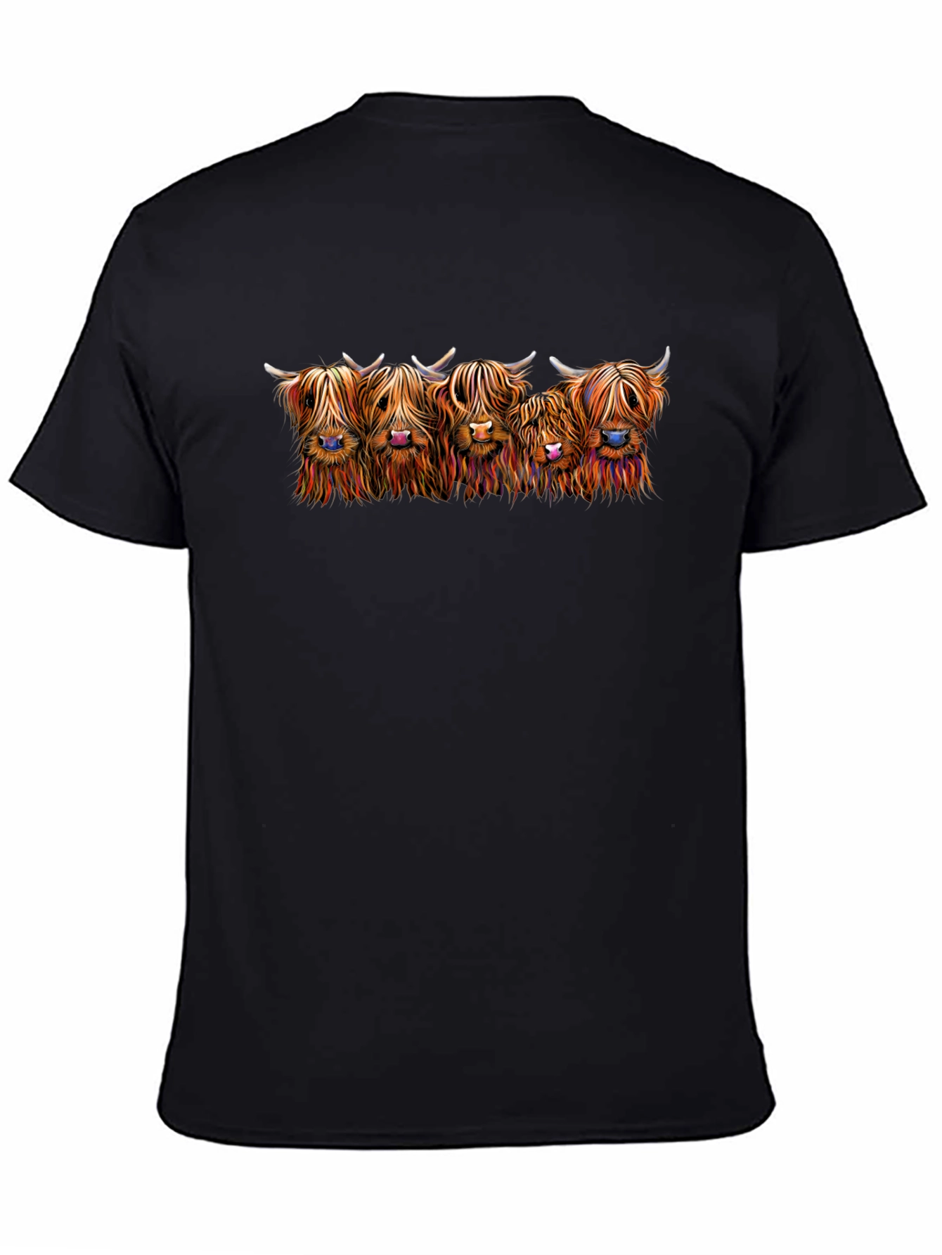 Highland Cow Graphic Print T-Shirt - Black