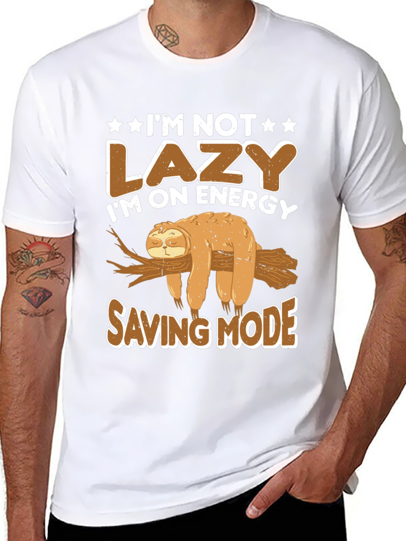 Lazy Sloth Energy Saving Mode Graphic T-Shirt
