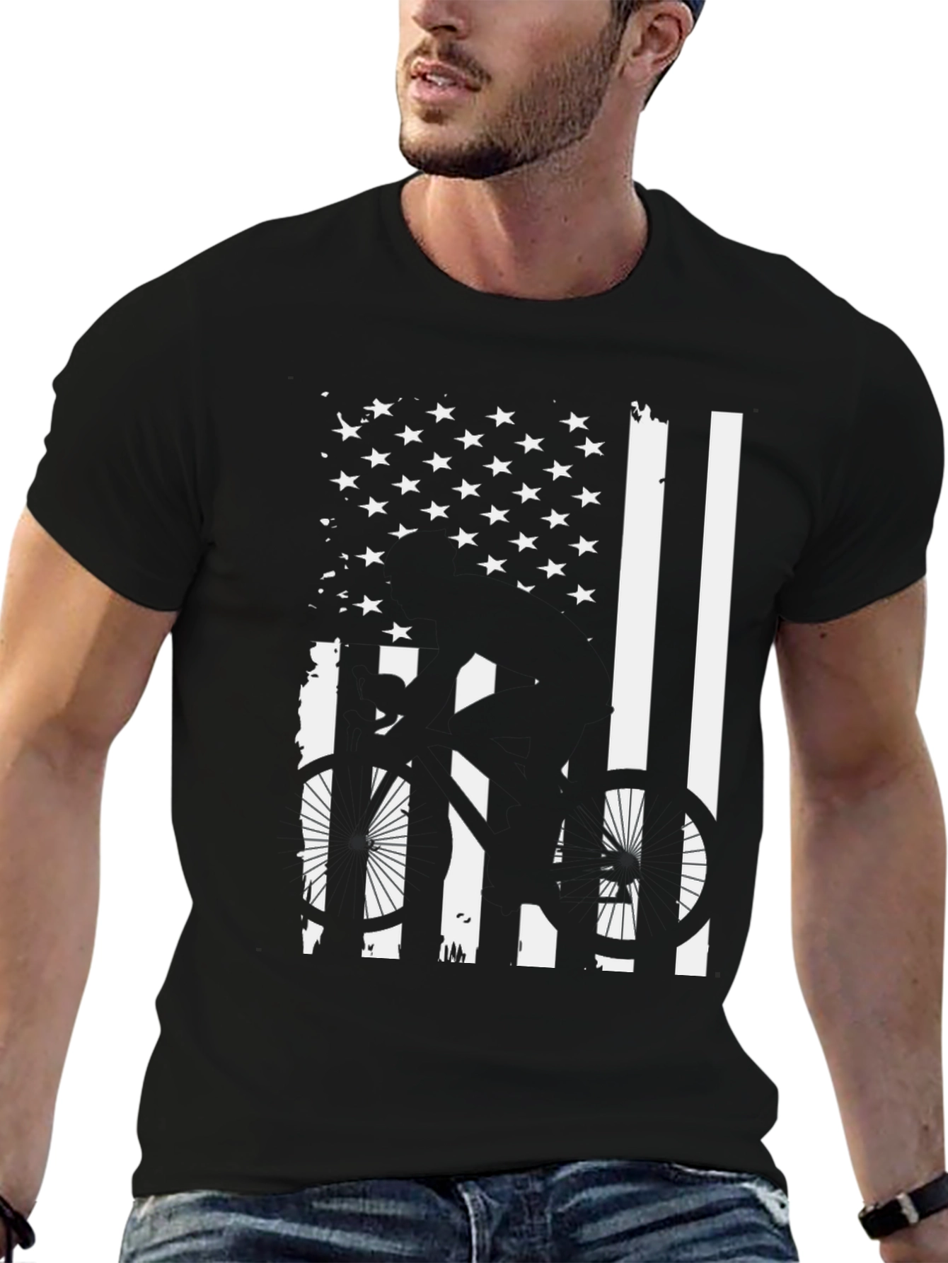 American Flag Bicycle Graphic Tee - Black
