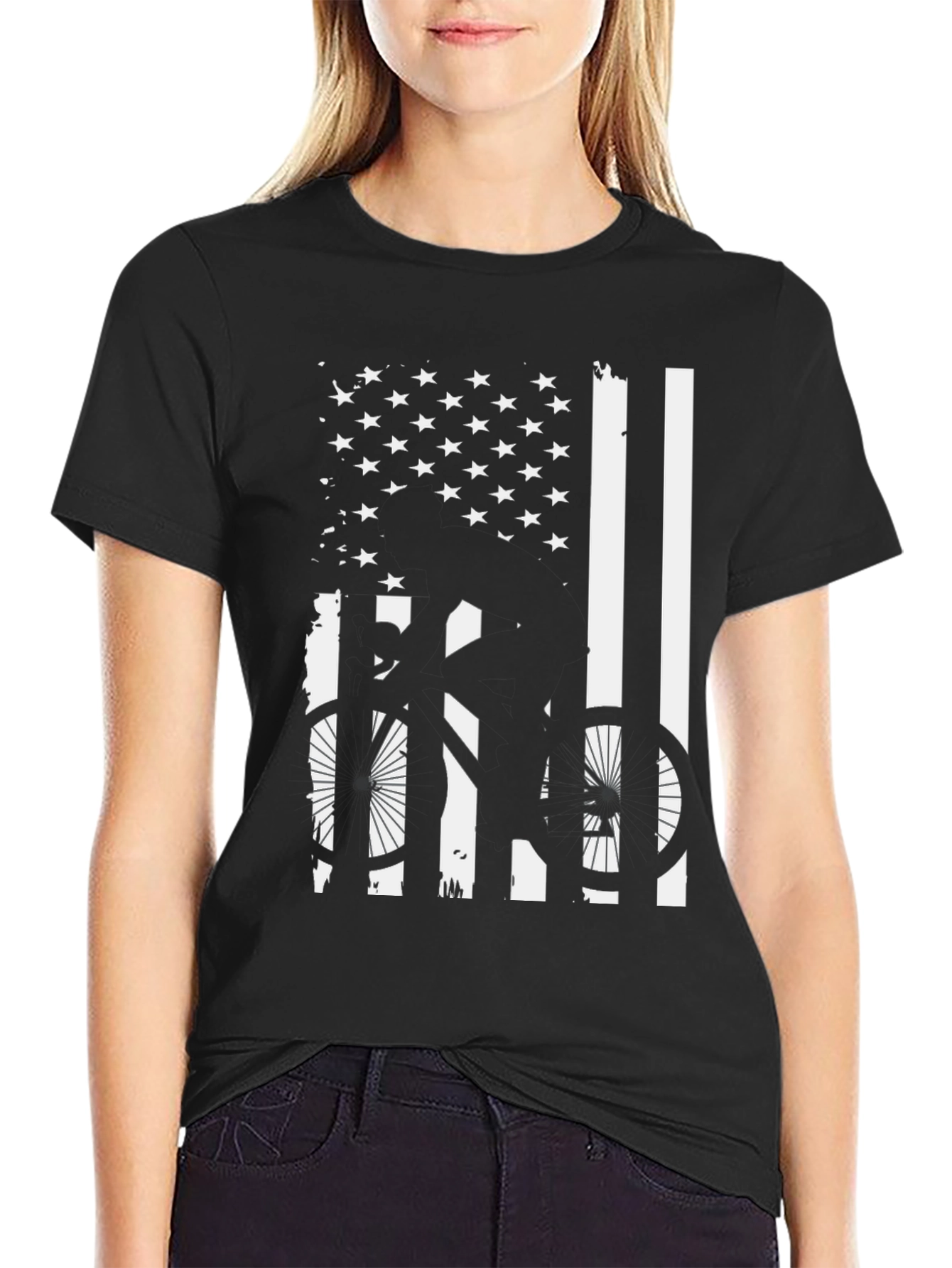 American Flag Bicycle Graphic Tee - Black