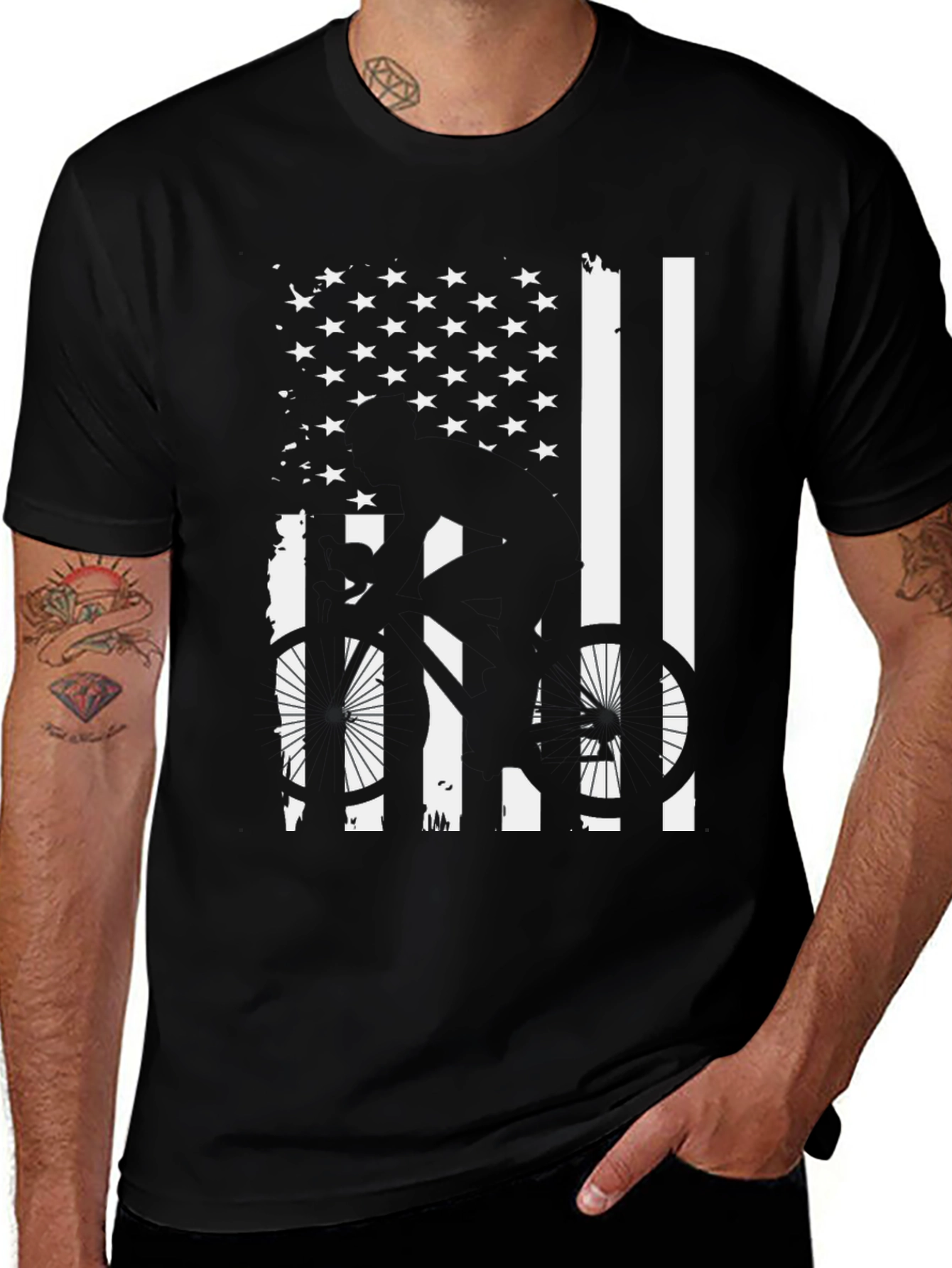 American Flag Bicycle Graphic Tee - Black