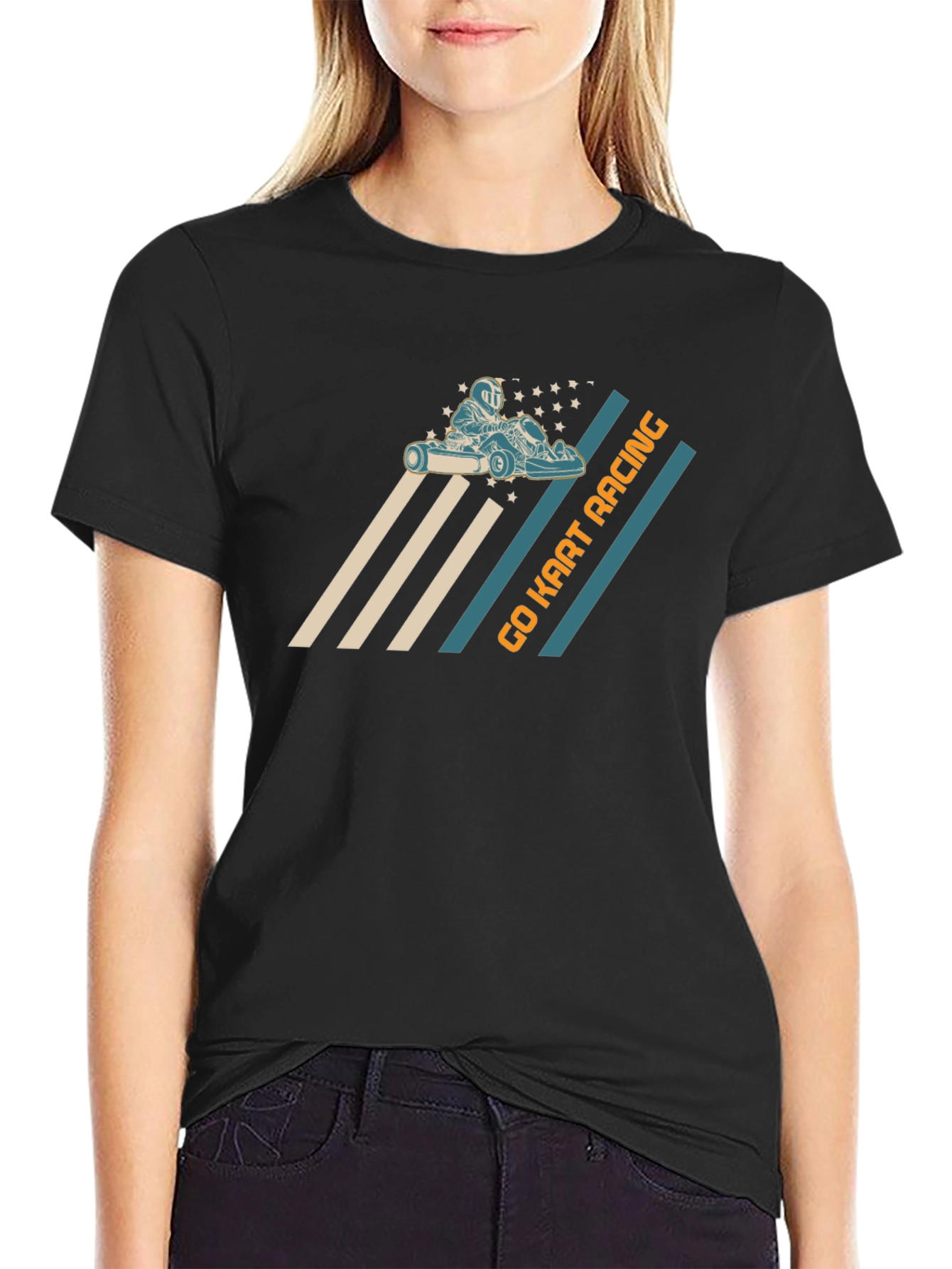 Go Kart Racing Graphic Tee - Black Cotton T-Shirt