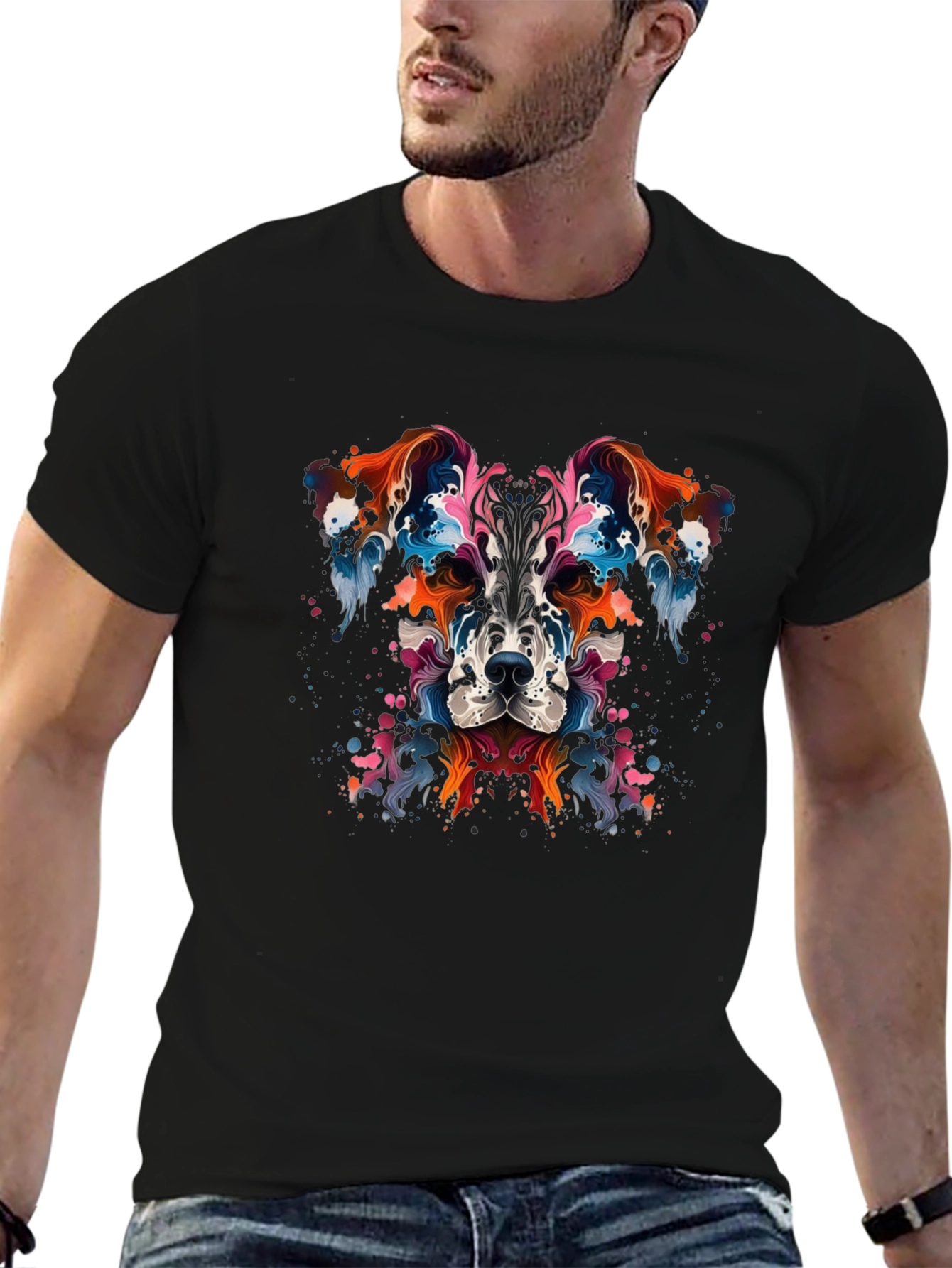 Abstract Dog Graphic Black T-Shirt