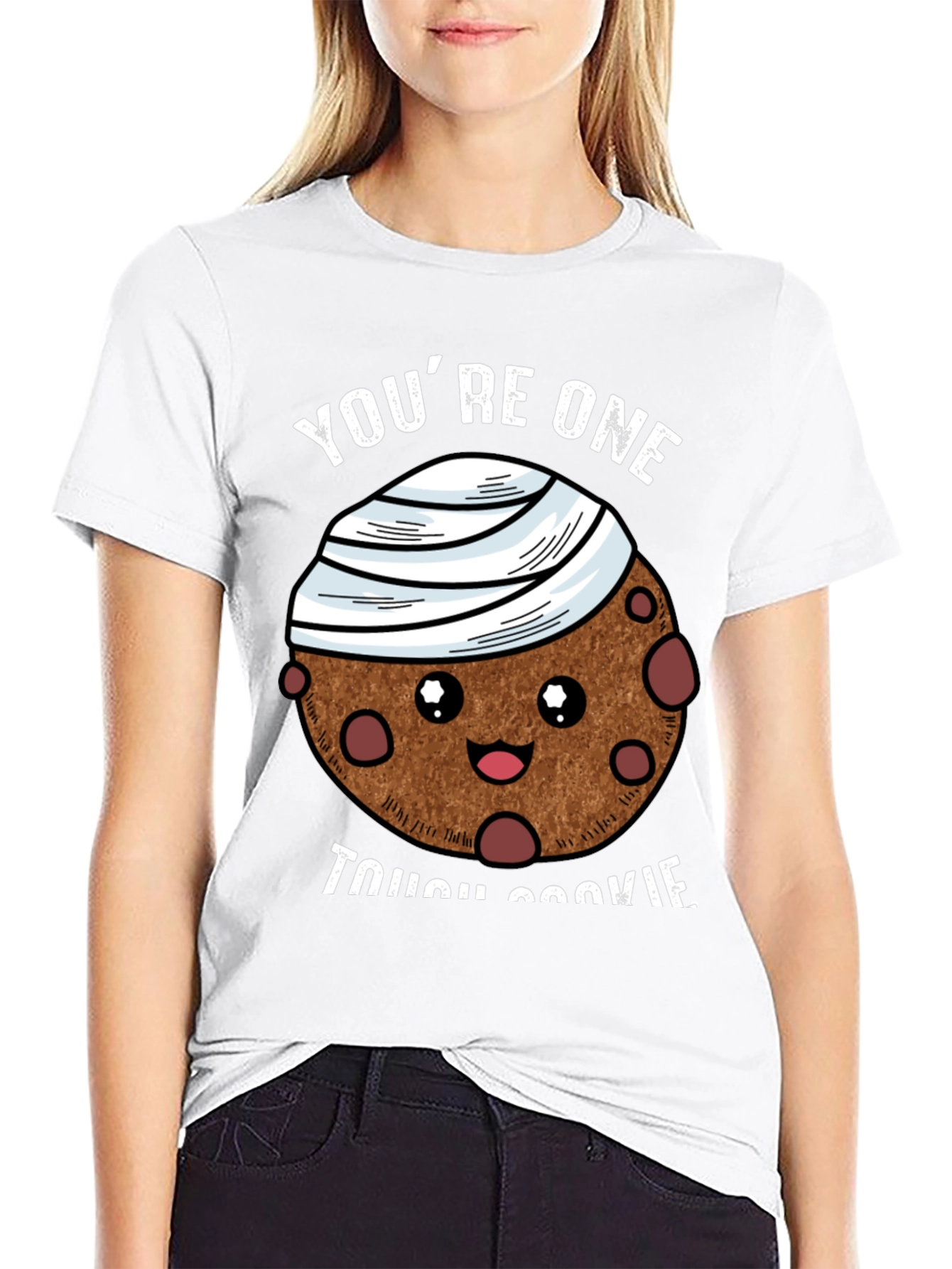 Tough Cookie Graphic T-Shirt: Cute Bandaged Cookie Design