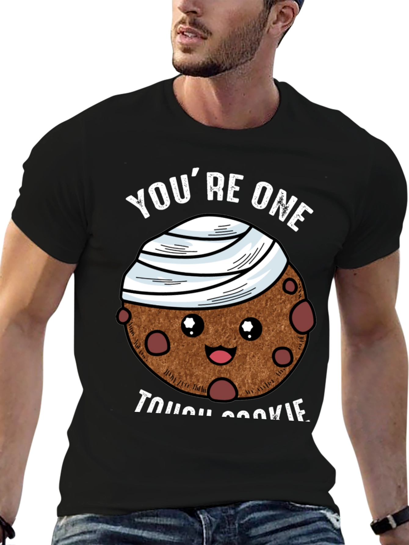 Tough Cookie Graphic T-Shirt: Cute Bandaged Cookie Design