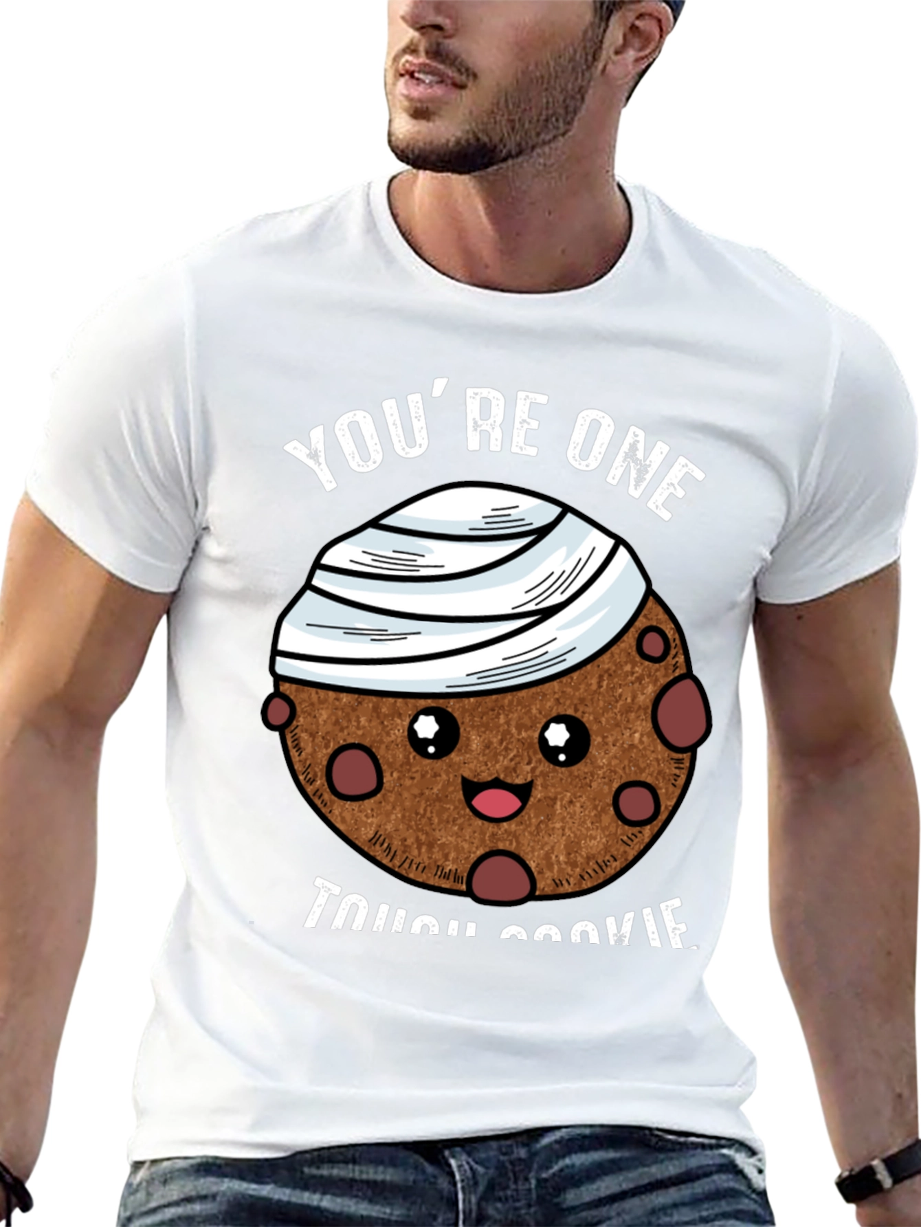 Tough Cookie Graphic T-Shirt: Cute Bandaged Cookie Design
