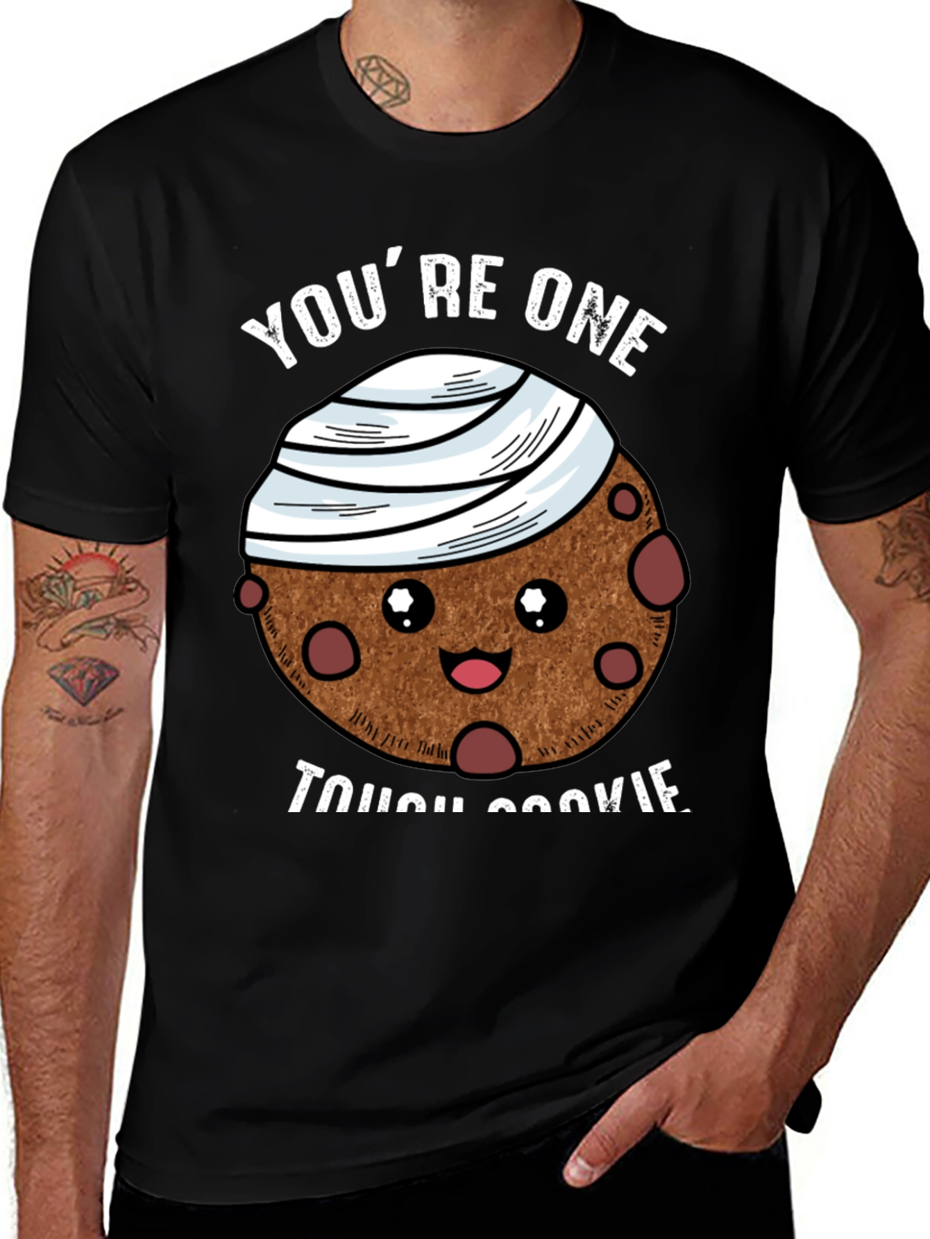 Tough Cookie Graphic T-Shirt: Cute Bandaged Cookie Design