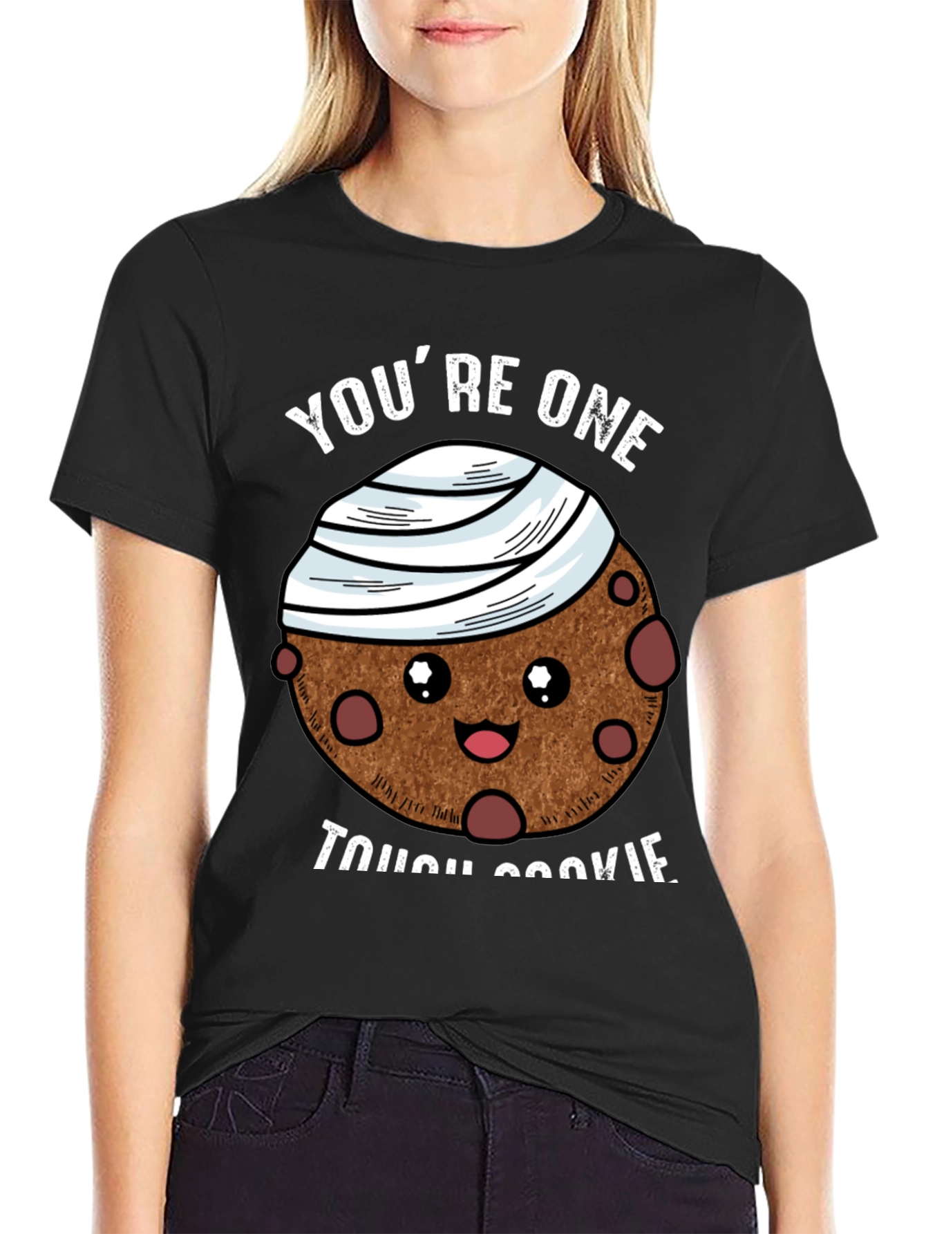 Tough Cookie Graphic T-Shirt: Cute Bandaged Cookie Design