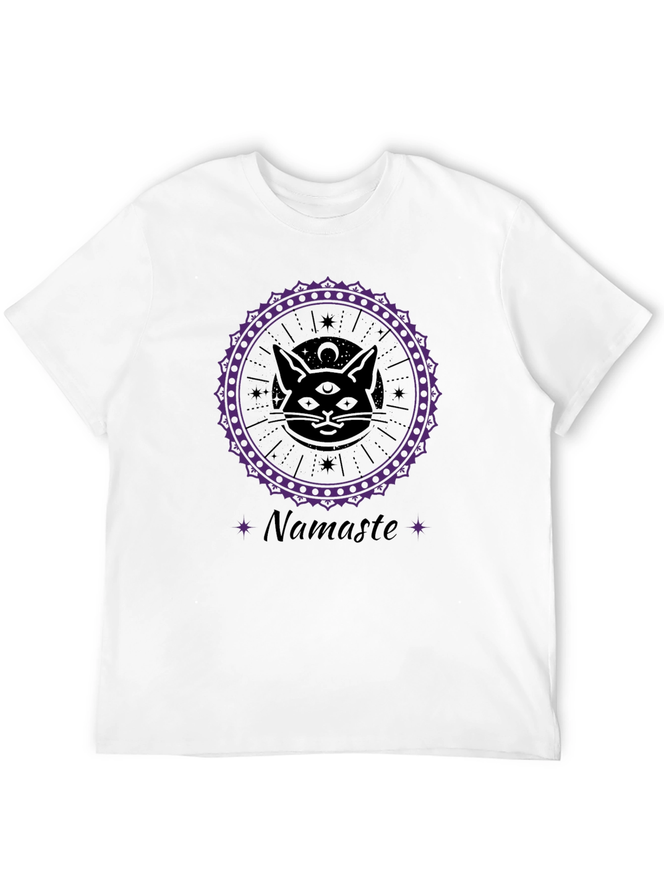Mystic Cat Namaste T-Shirt - Third Eye Chakra Design