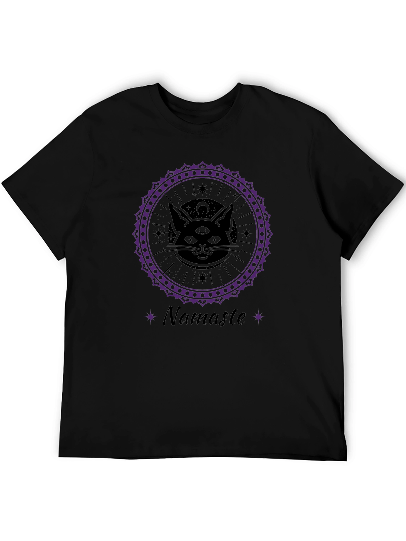Mystic Cat Namaste T-Shirt - Third Eye Chakra Design