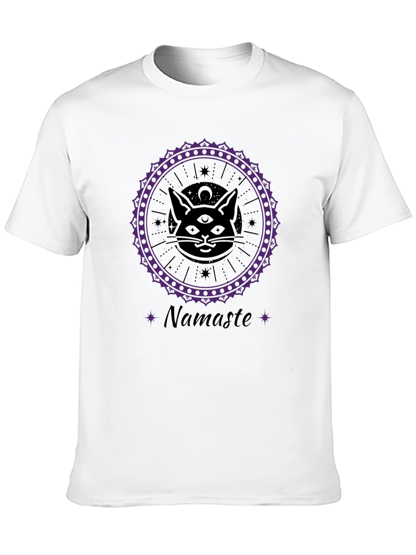 Mystic Cat Namaste T-Shirt - Third Eye Chakra Design