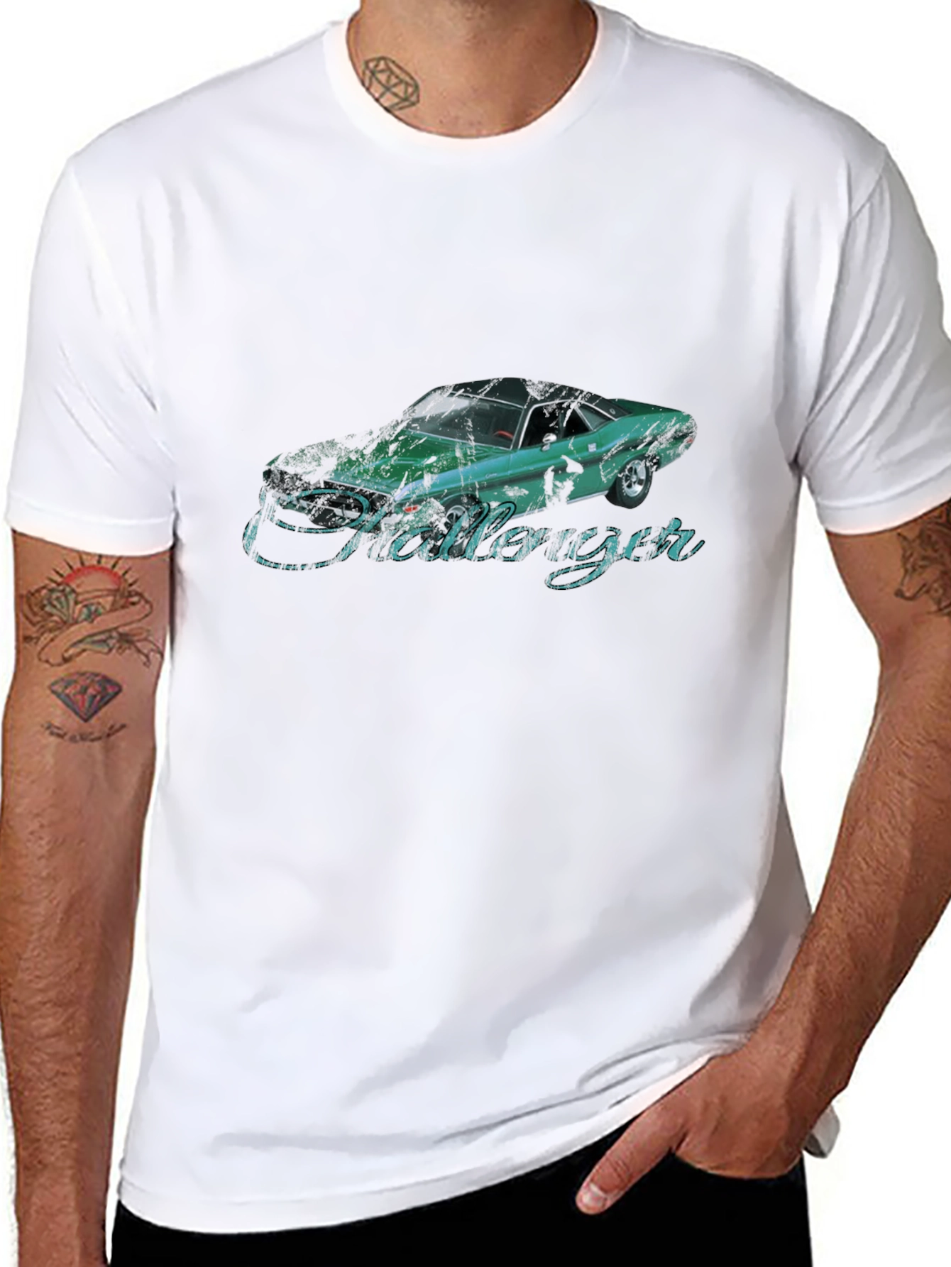 Classic Car Tee: Challenger Graphic Print Black T-Shirt