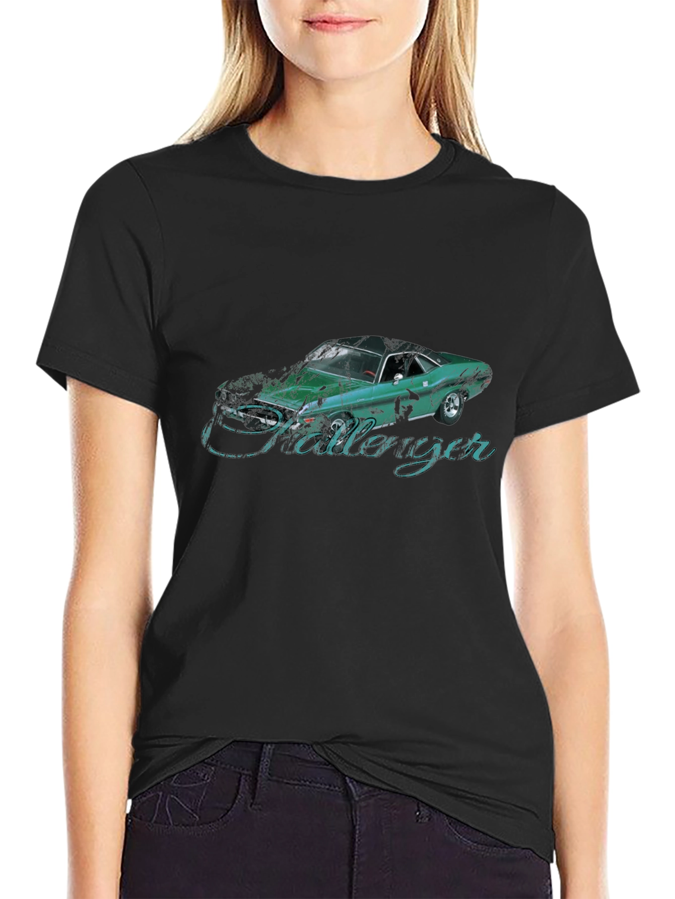 Classic Car Tee: Challenger Graphic Print Black T-Shirt