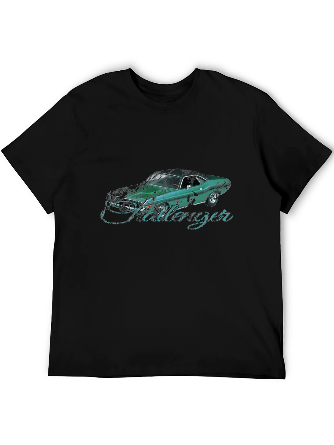 Classic Car Tee: Challenger Graphic Print Black T-Shirt