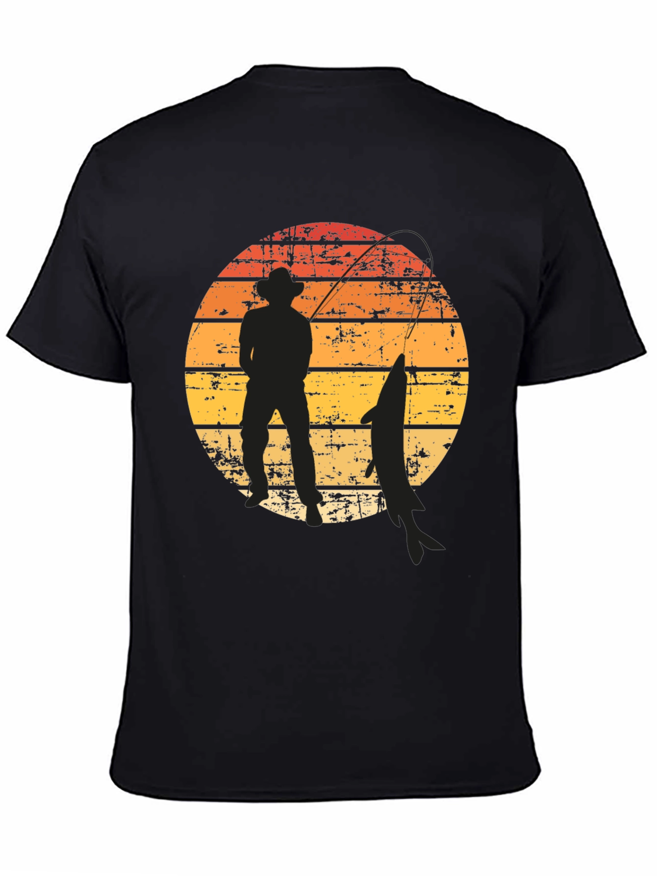 Fisherman Silhouette Graphic Tee - Sunset Design