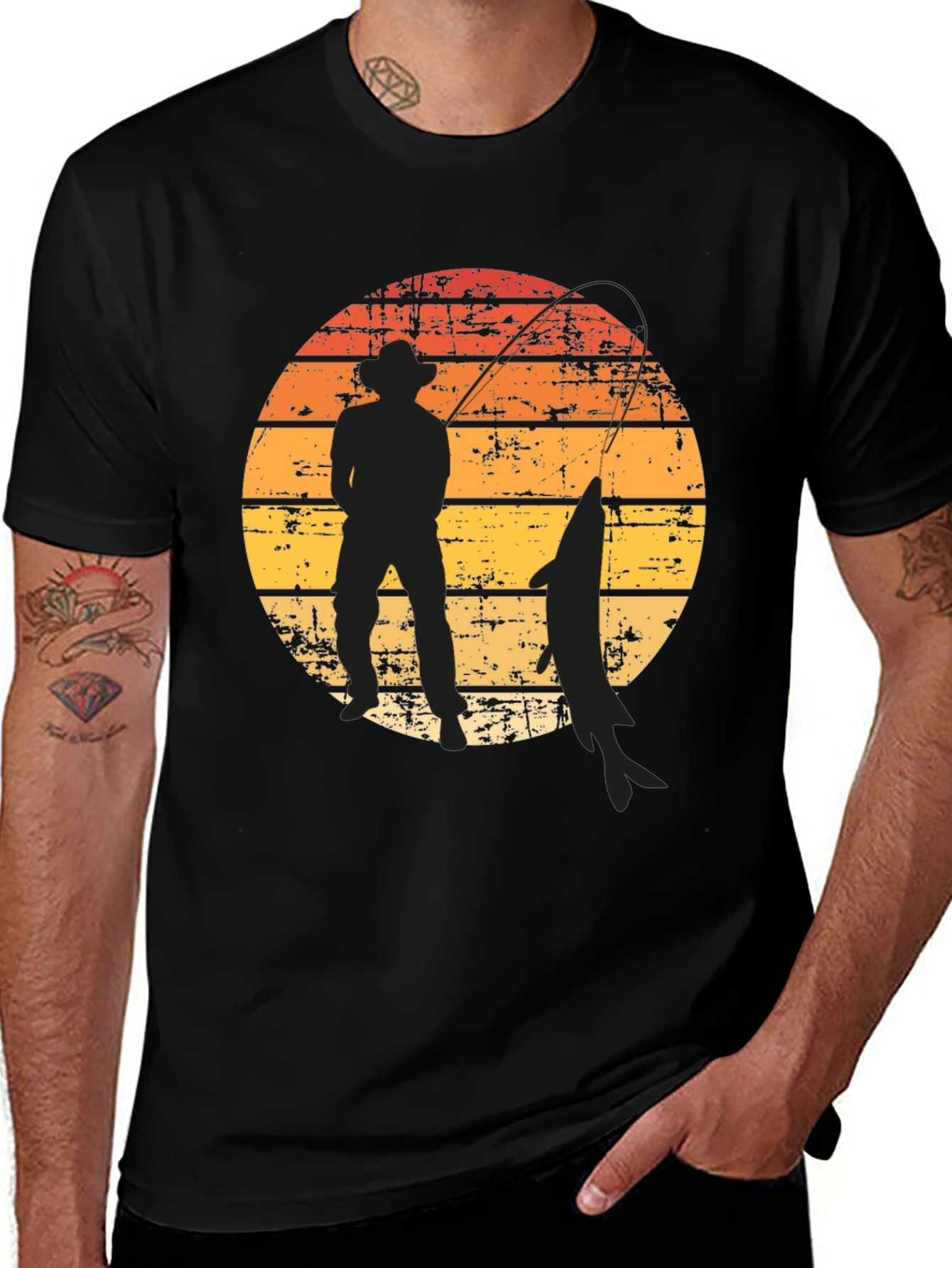 Fisherman Silhouette Graphic Tee - Sunset Design