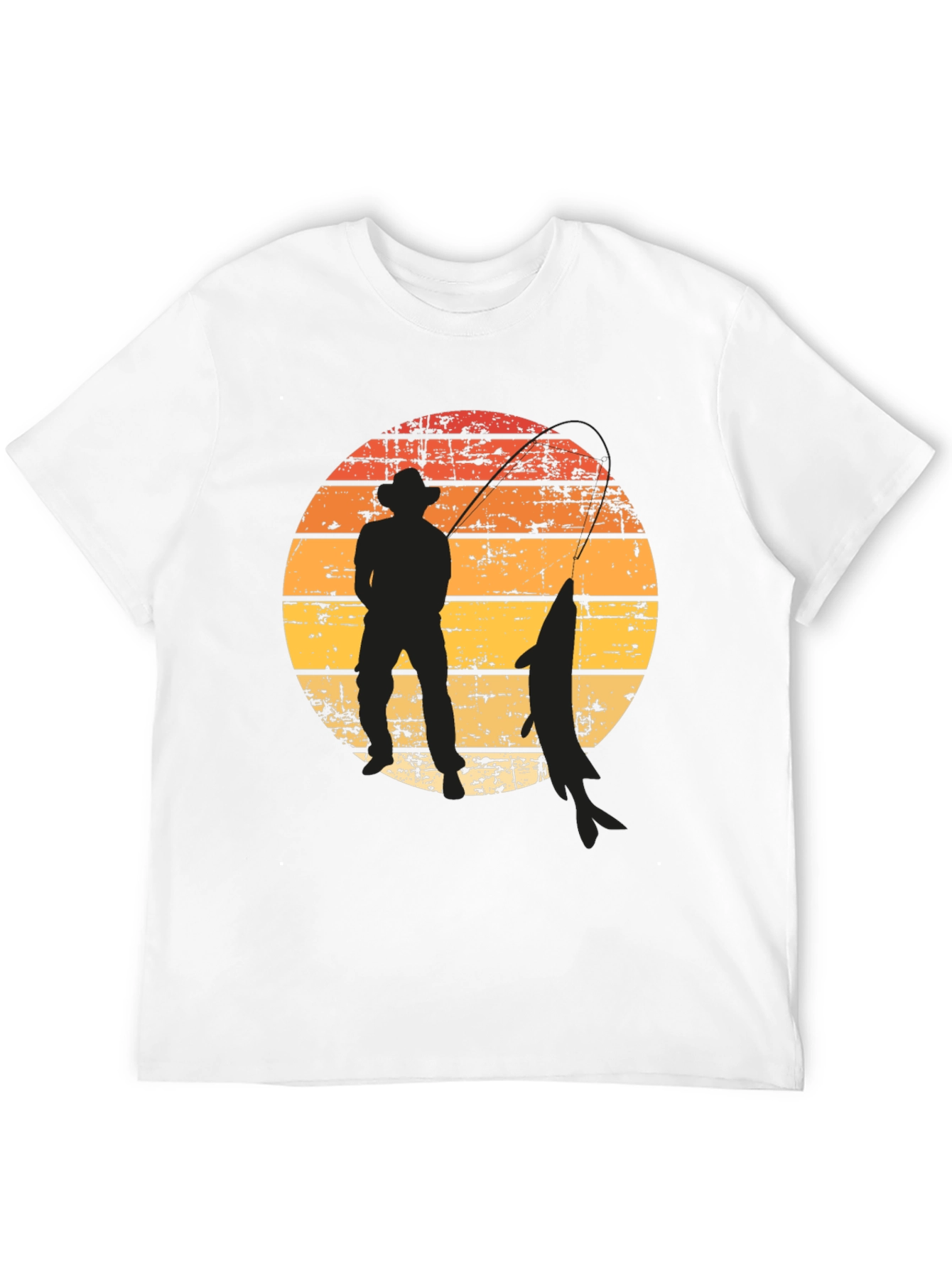 Fisherman Silhouette Graphic Tee - Sunset Design