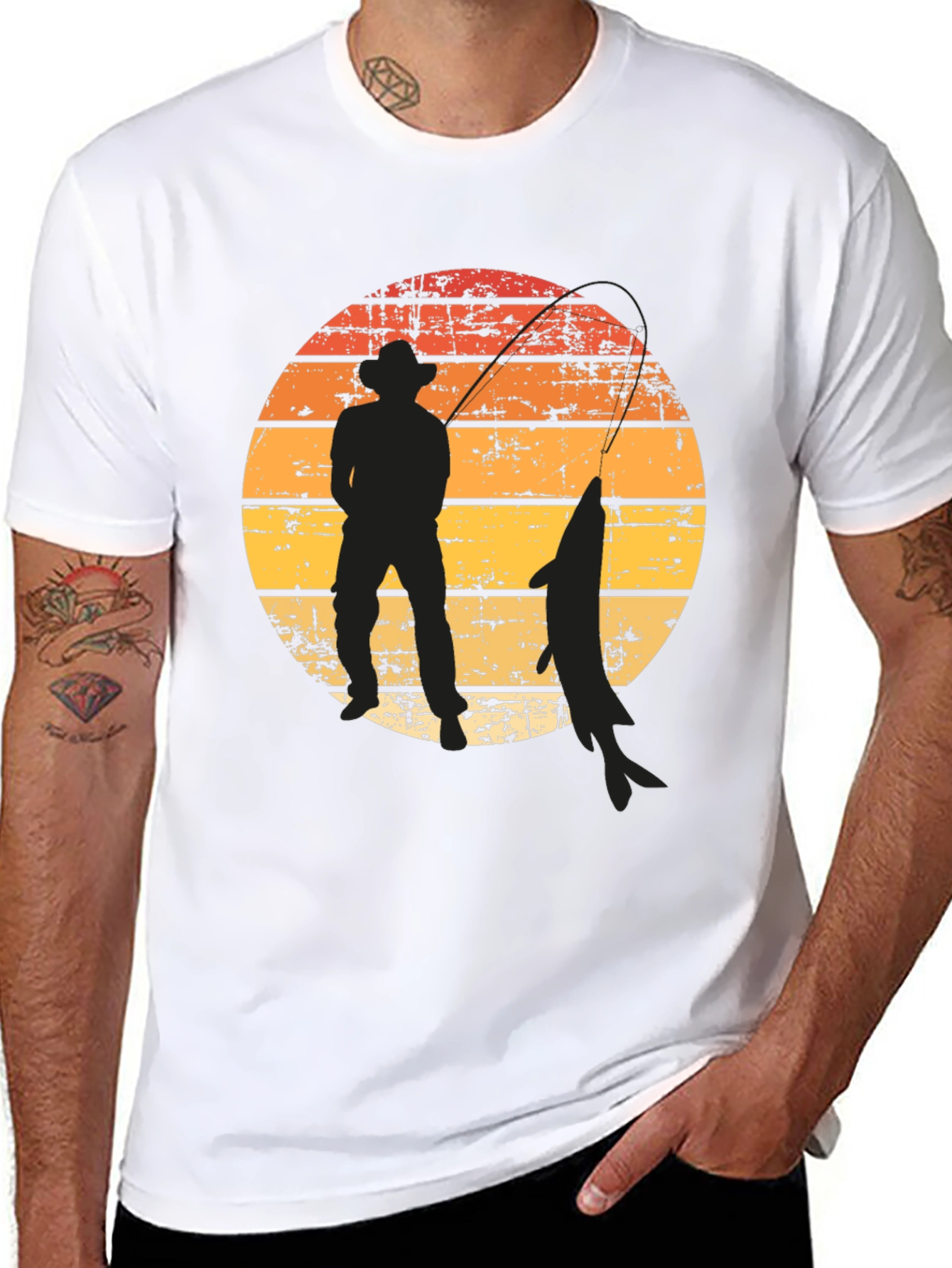 Fisherman Silhouette Graphic Tee - Sunset Design
