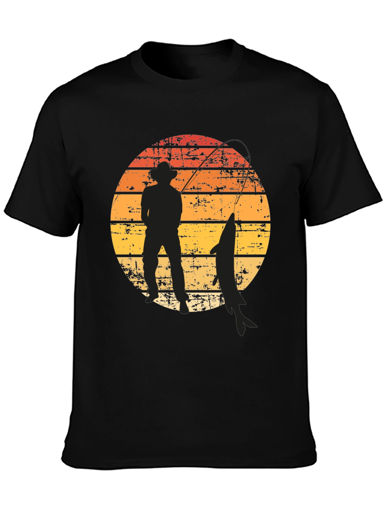 Fisherman Silhouette Graphic Tee - Sunset Design
