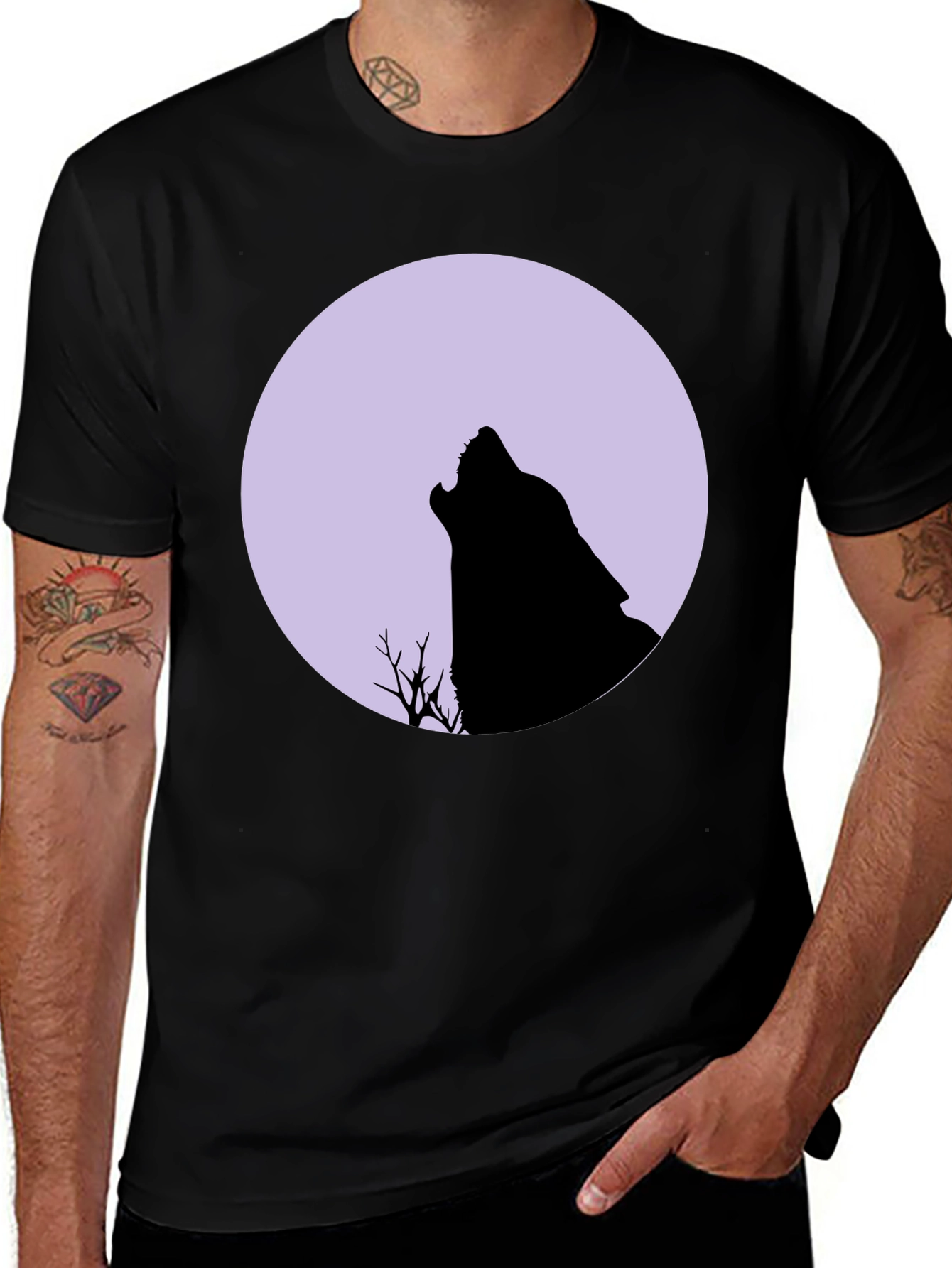 Wolf Moon Graphic Tee - Black Cotton T-Shirt
