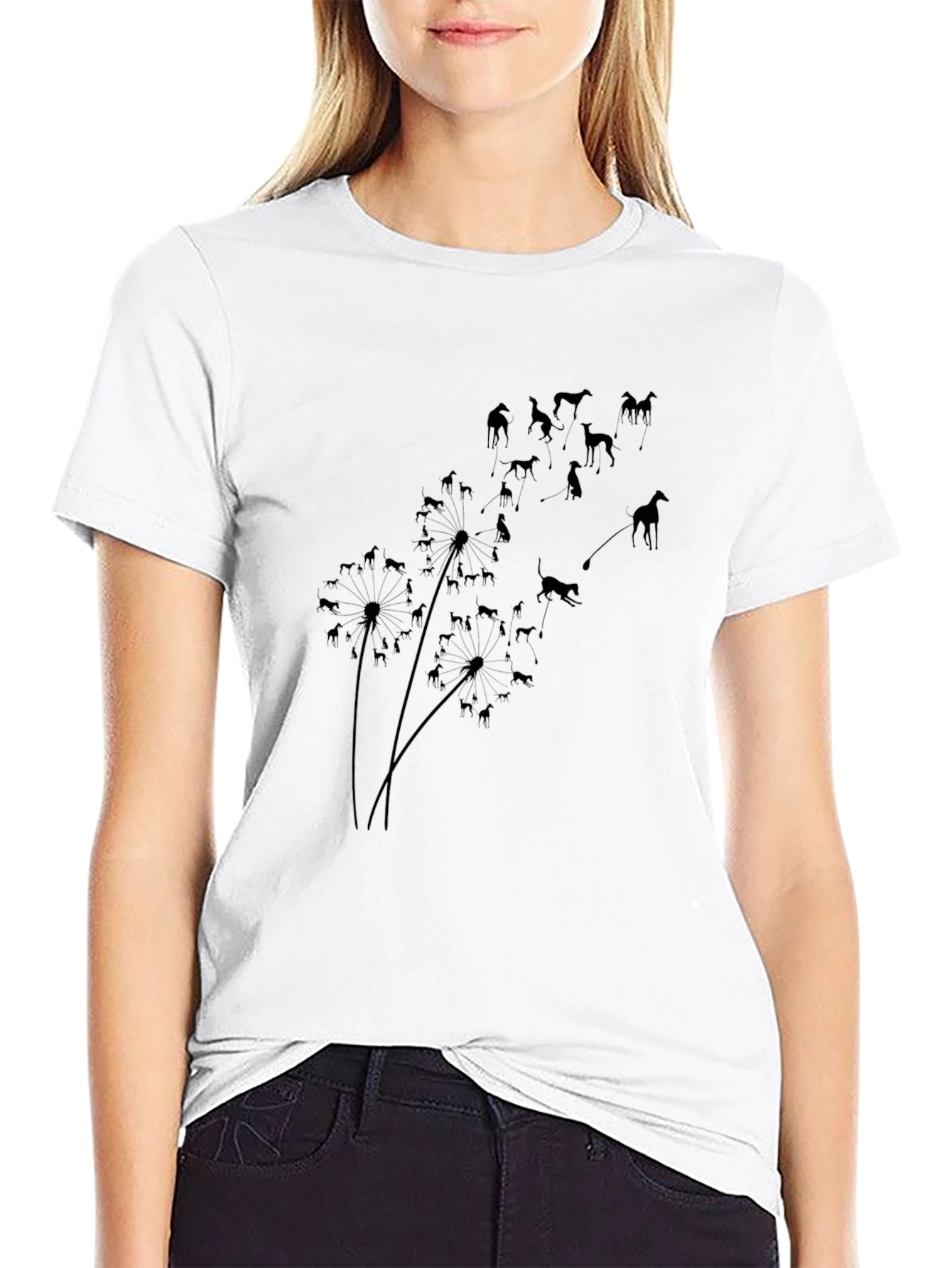Dandelion Greyhounds Black T-Shirt - Unique Dog Lover Design