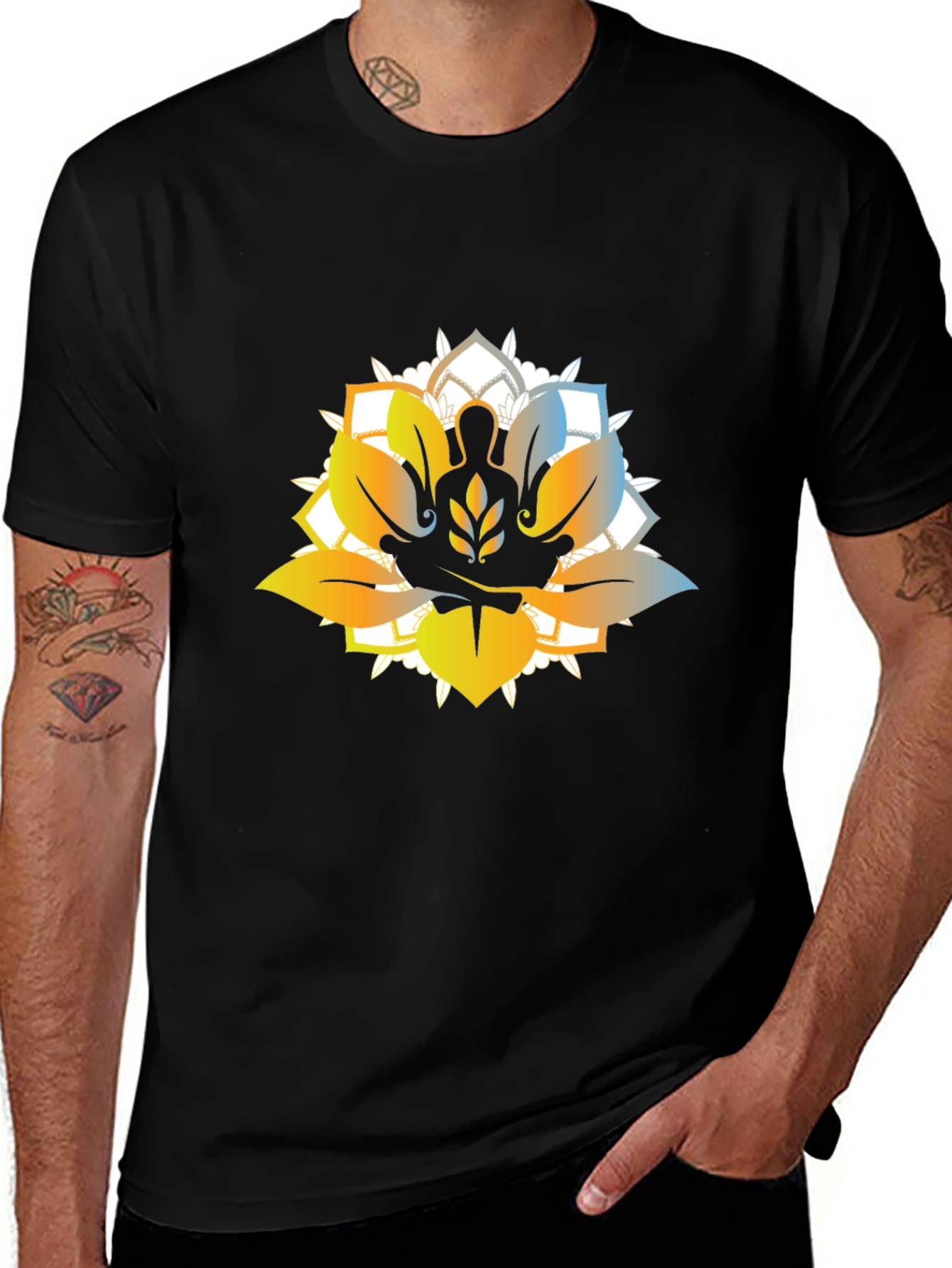 Lotus Meditation Graphic T-Shirt - Black