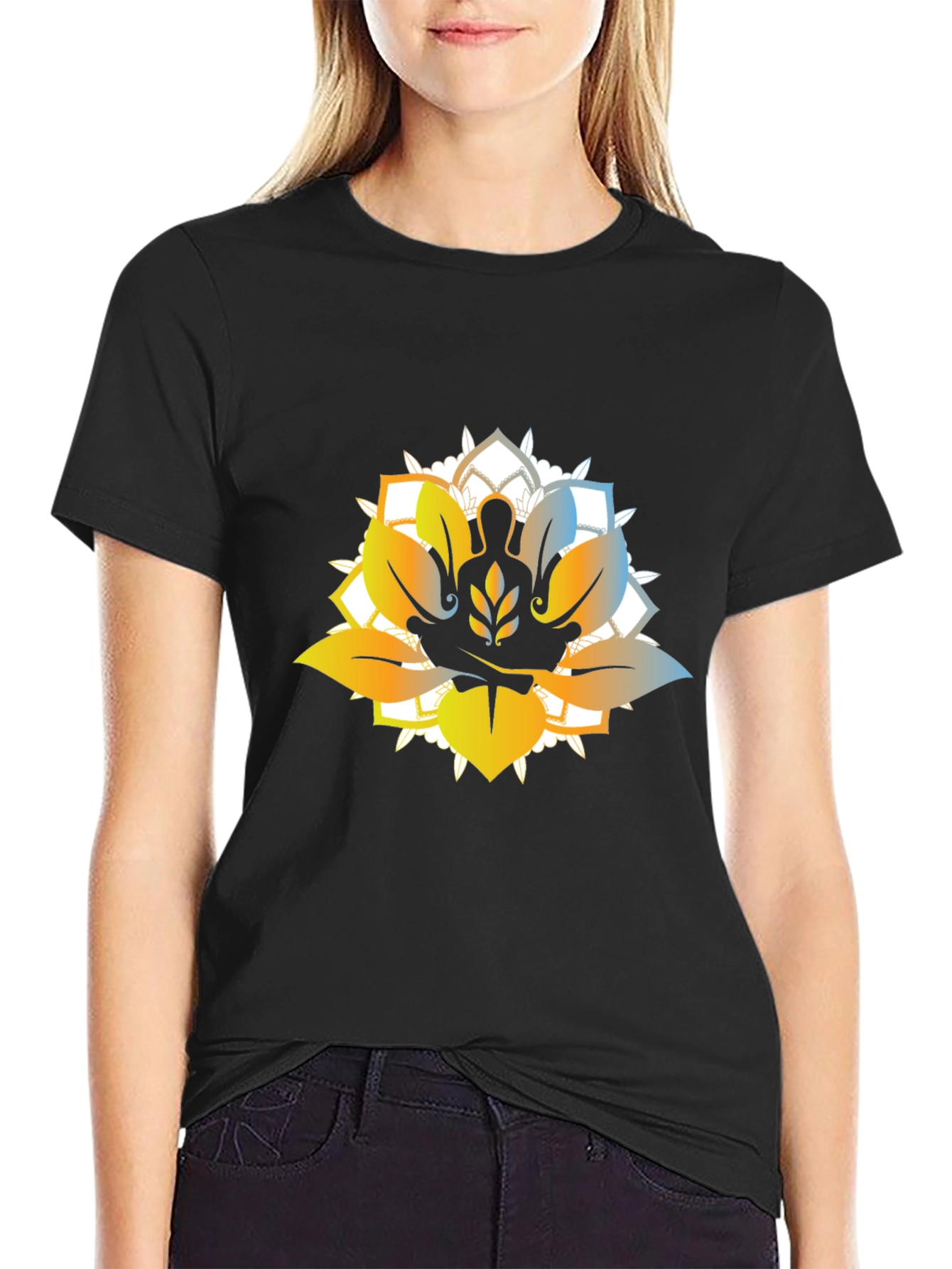 Lotus Meditation Graphic T-Shirt - Black